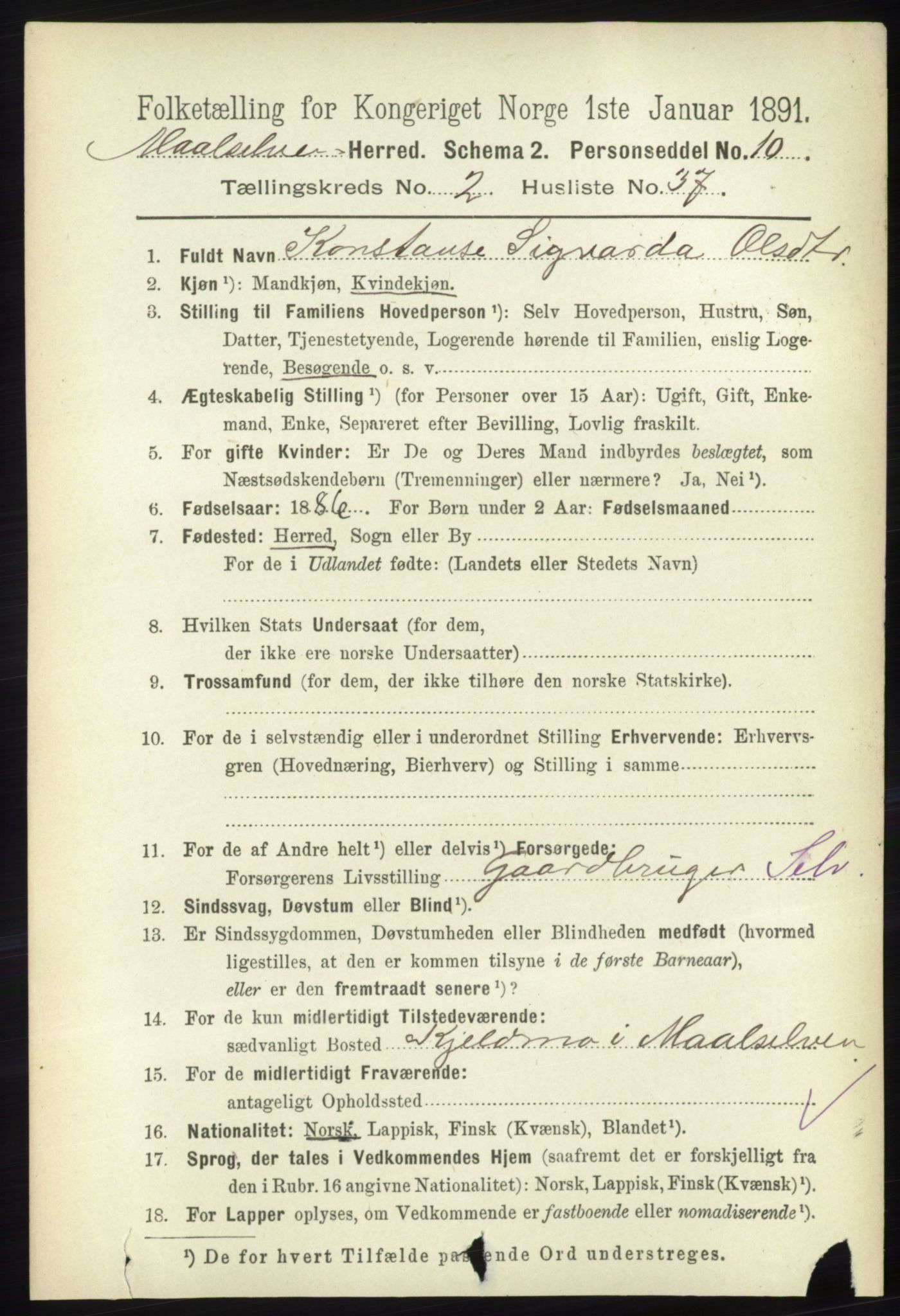 RA, 1891 census for 1924 Målselv, 1891, p. 525