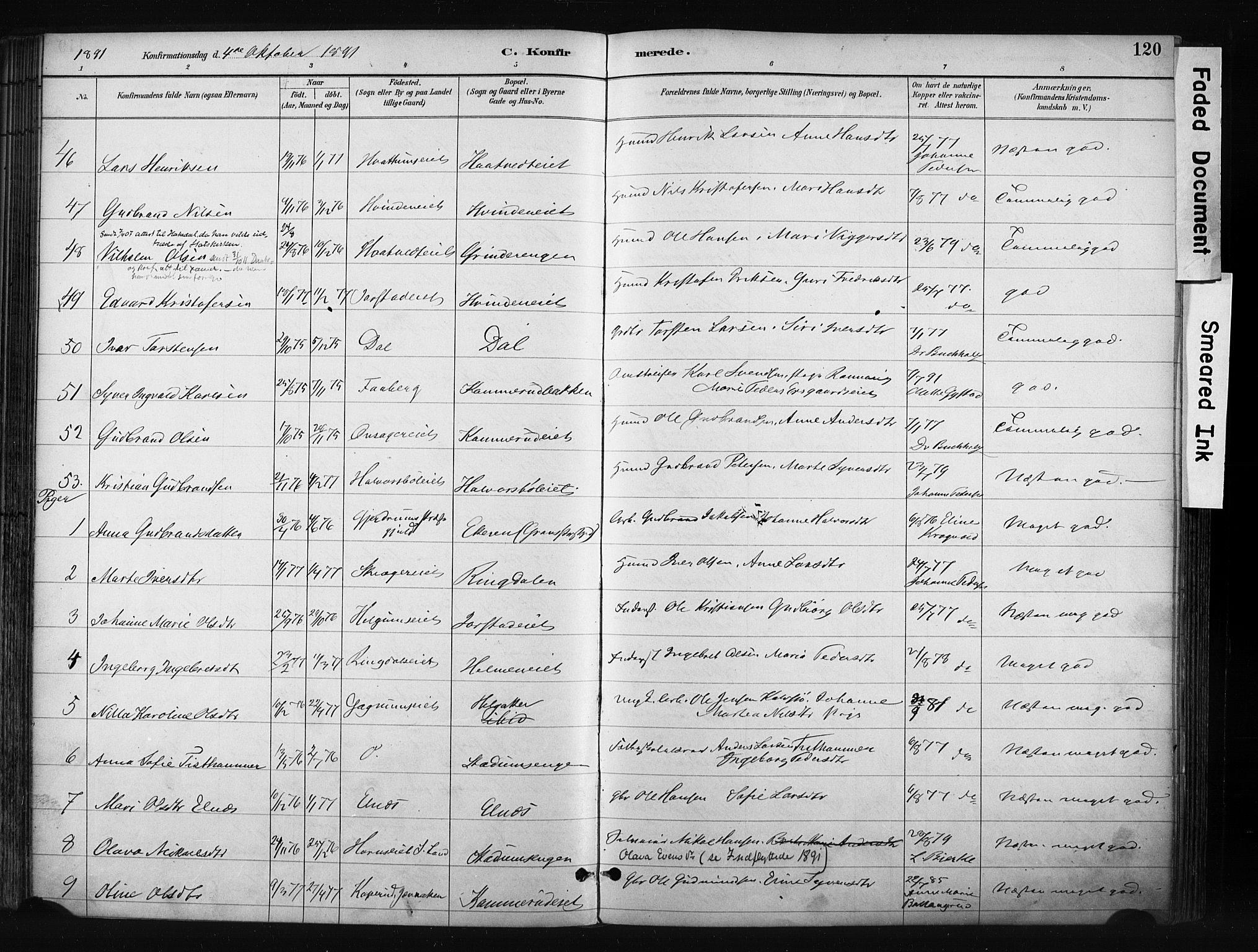 Gran prestekontor, AV/SAH-PREST-112/H/Ha/Haa/L0017: Parish register (official) no. 17, 1889-1897, p. 120