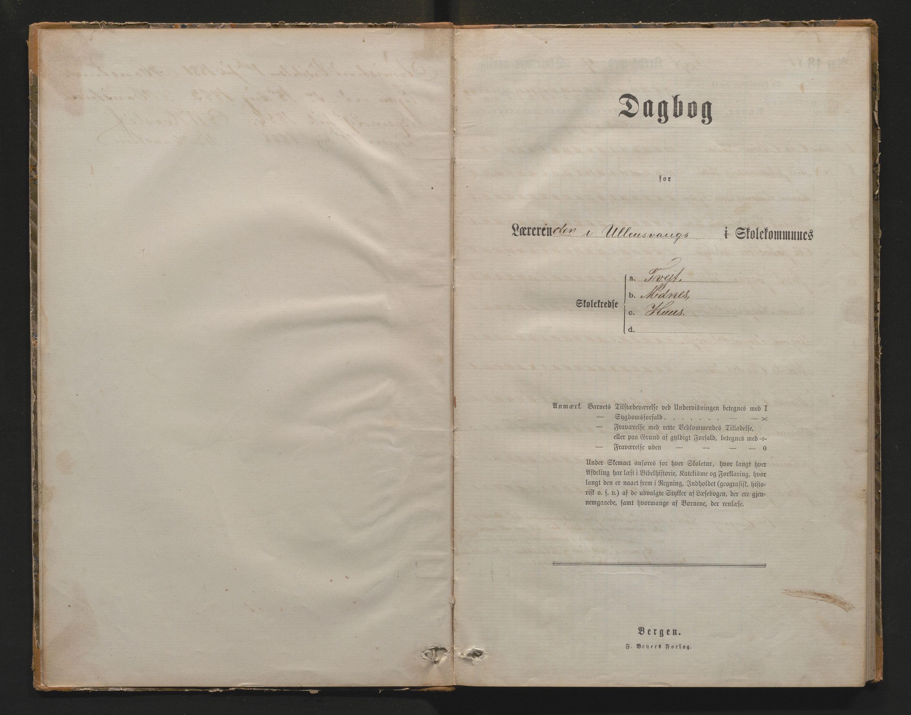 Ullensvang herad. Barneskulane , IKAH/1231b-231/G/Ga/Gab/L0018: Dagbok for lærerinna i Midnes, Tveit, Hus og Ystanes skular , 1881-1896