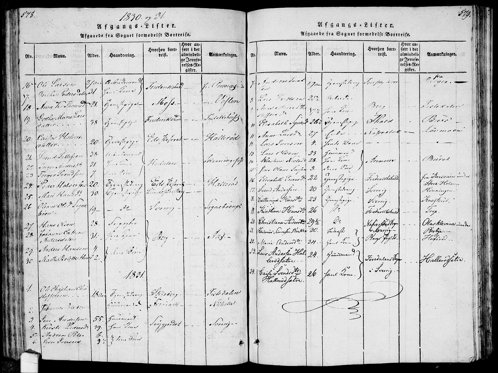 Idd prestekontor Kirkebøker, AV/SAO-A-10911/F/Fc/L0002: Parish register (official) no. III 2, 1815-1831, p. 578-579