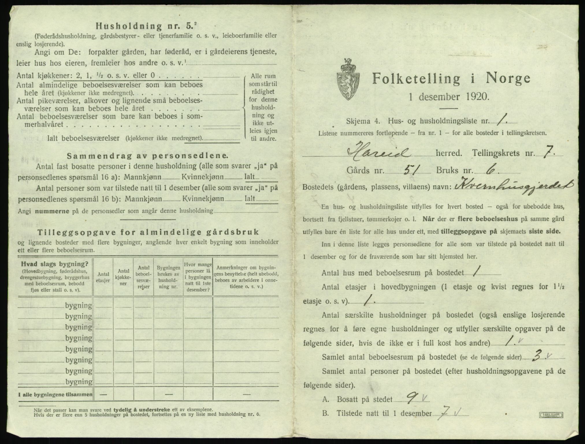 SAT, 1920 census for Hareid, 1920, p. 341