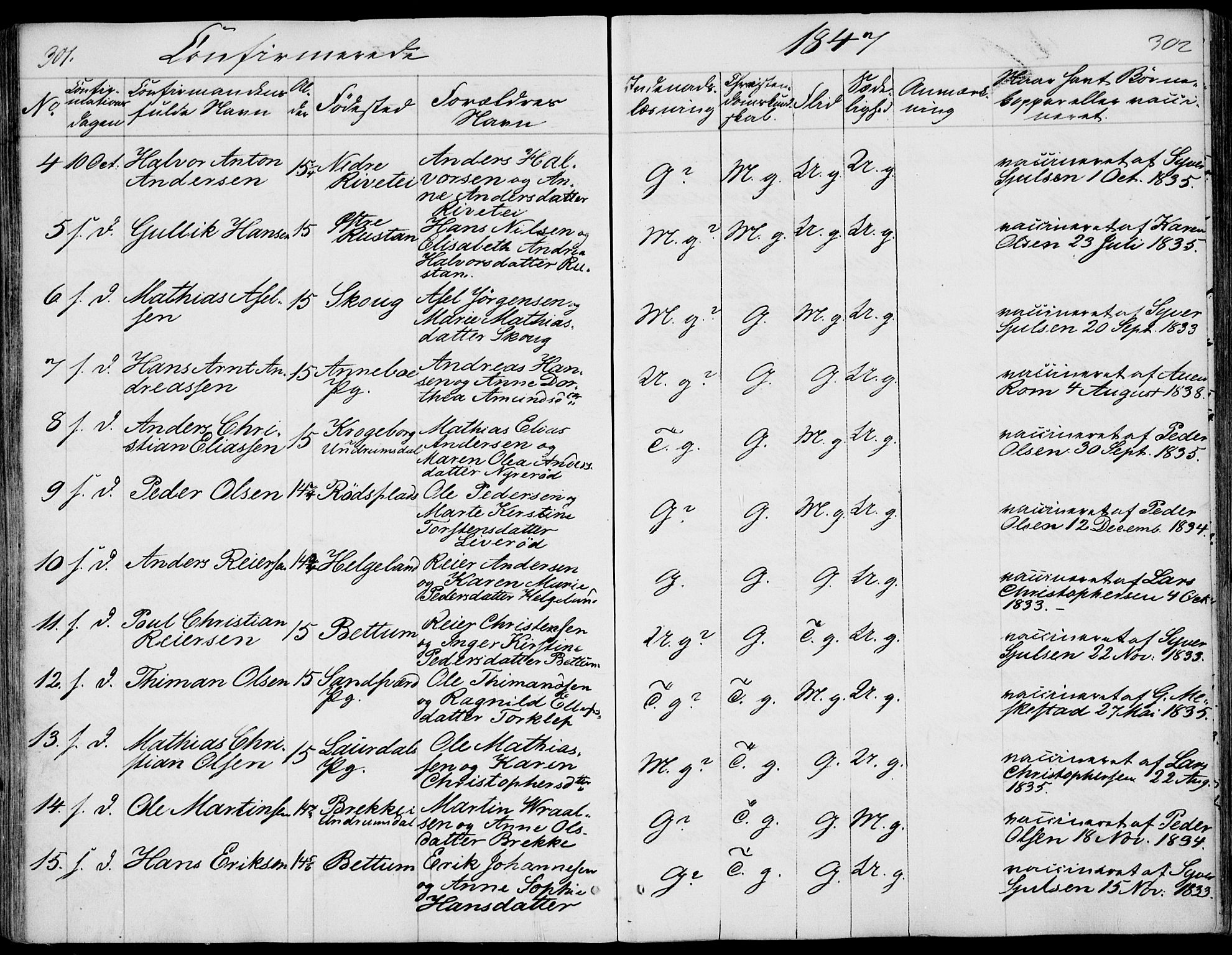 Våle kirkebøker, AV/SAKO-A-334/F/Fa/L0009a: Parish register (official) no. I 9A, 1839-1860, p. 301-302