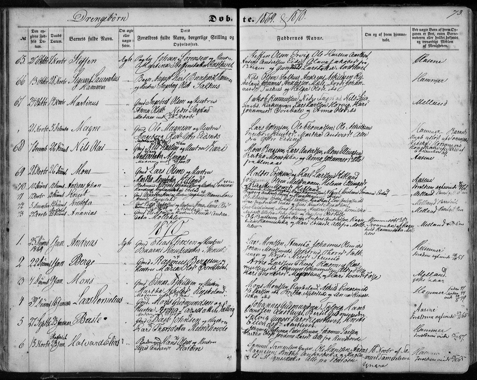 Hamre sokneprestembete, AV/SAB-A-75501/H/Ha/Haa/Haaa/L0014: Parish register (official) no. A 14, 1858-1872, p. 73