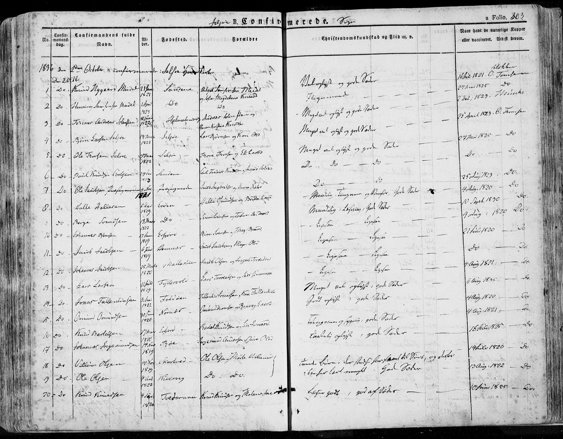 Jelsa sokneprestkontor, AV/SAST-A-101842/01/IV: Parish register (official) no. A 6.1, 1828-1853, p. 303