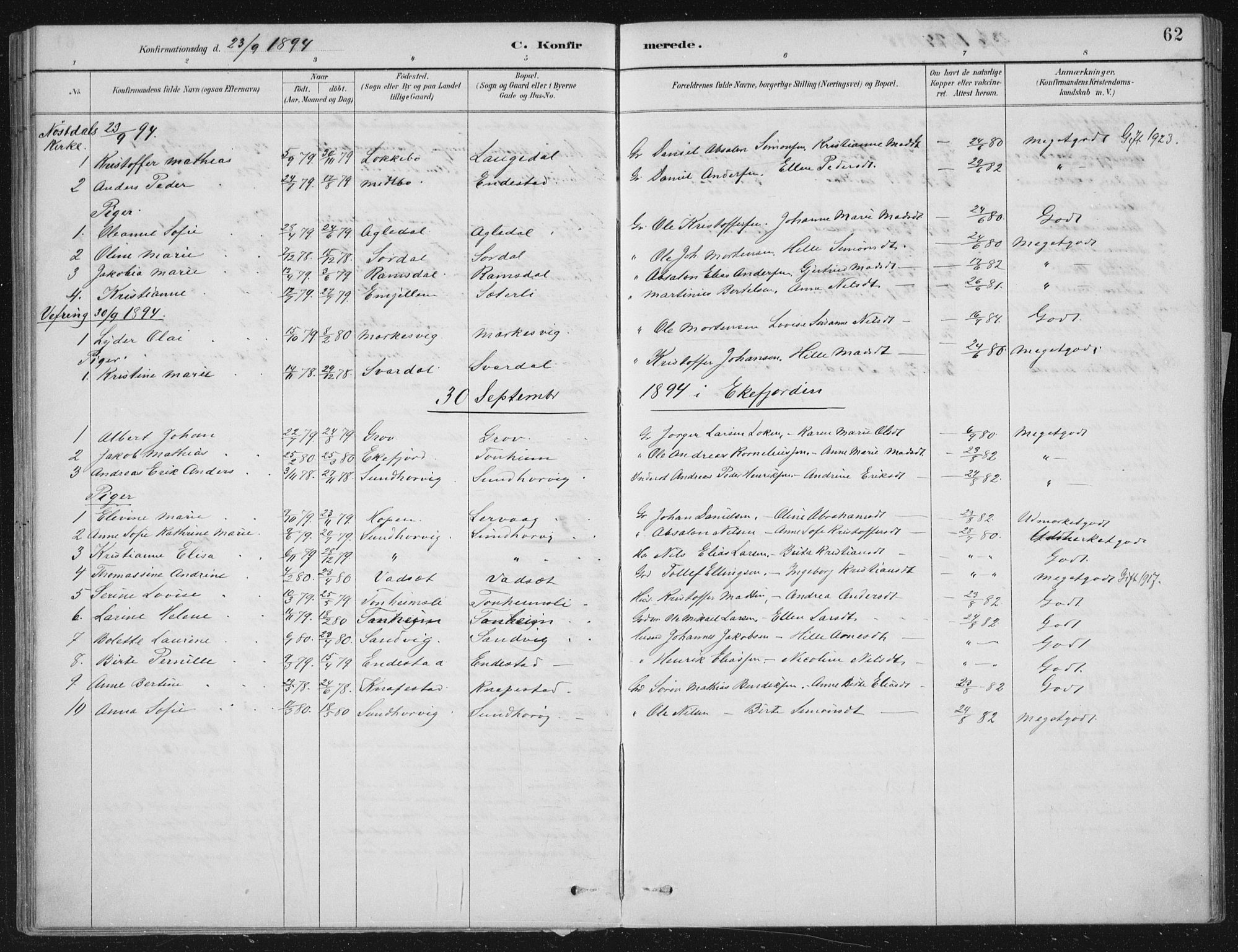 Kinn sokneprestembete, AV/SAB-A-80801/H/Haa/Haae/L0001: Parish register (official) no. E 1, 1890-1916, p. 62