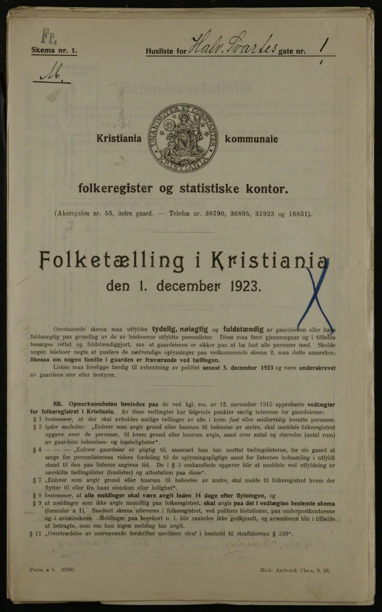 OBA, Municipal Census 1923 for Kristiania, 1923, p. 38179