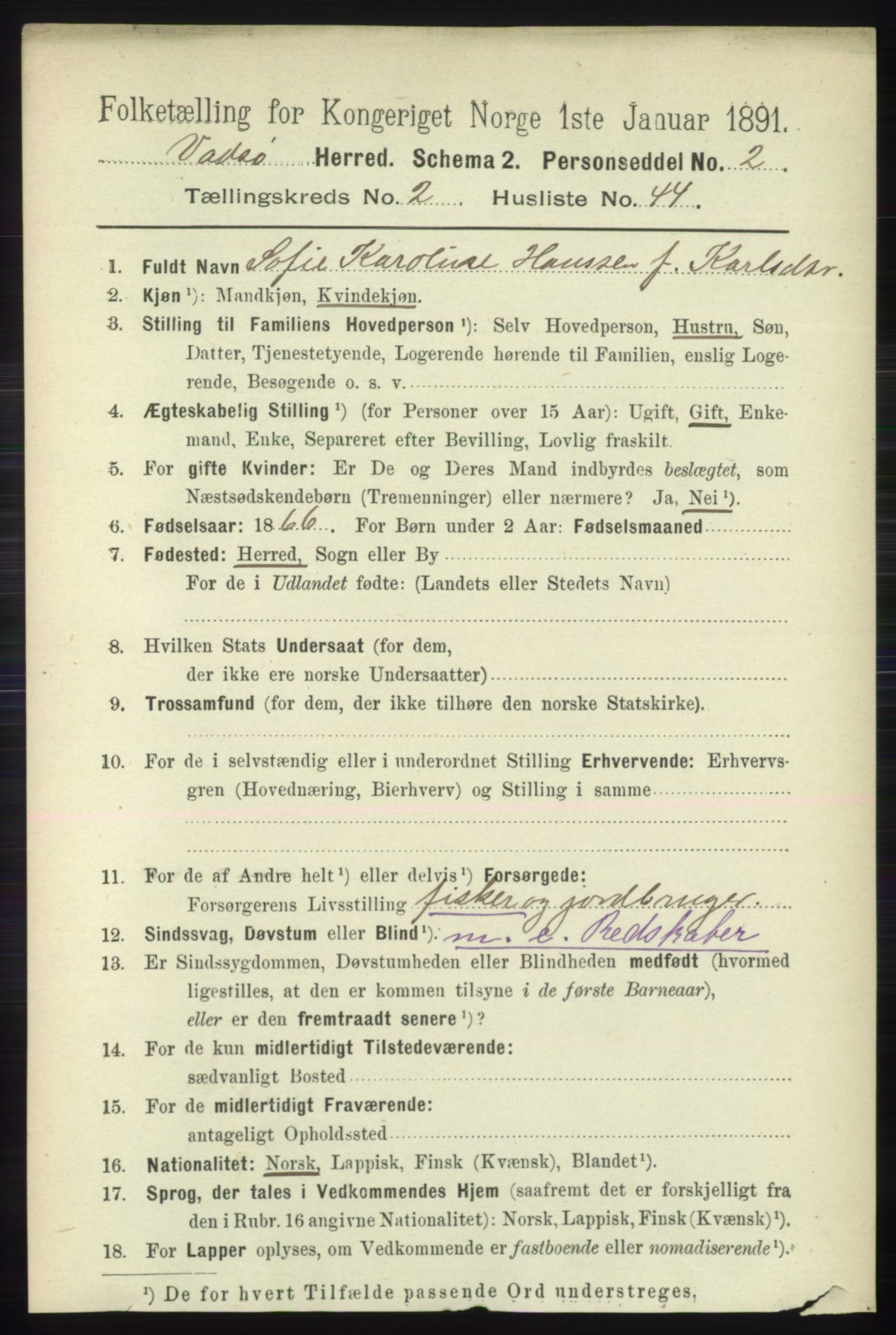 RA, 1891 census for 2029 Vadsø, 1891, p. 737
