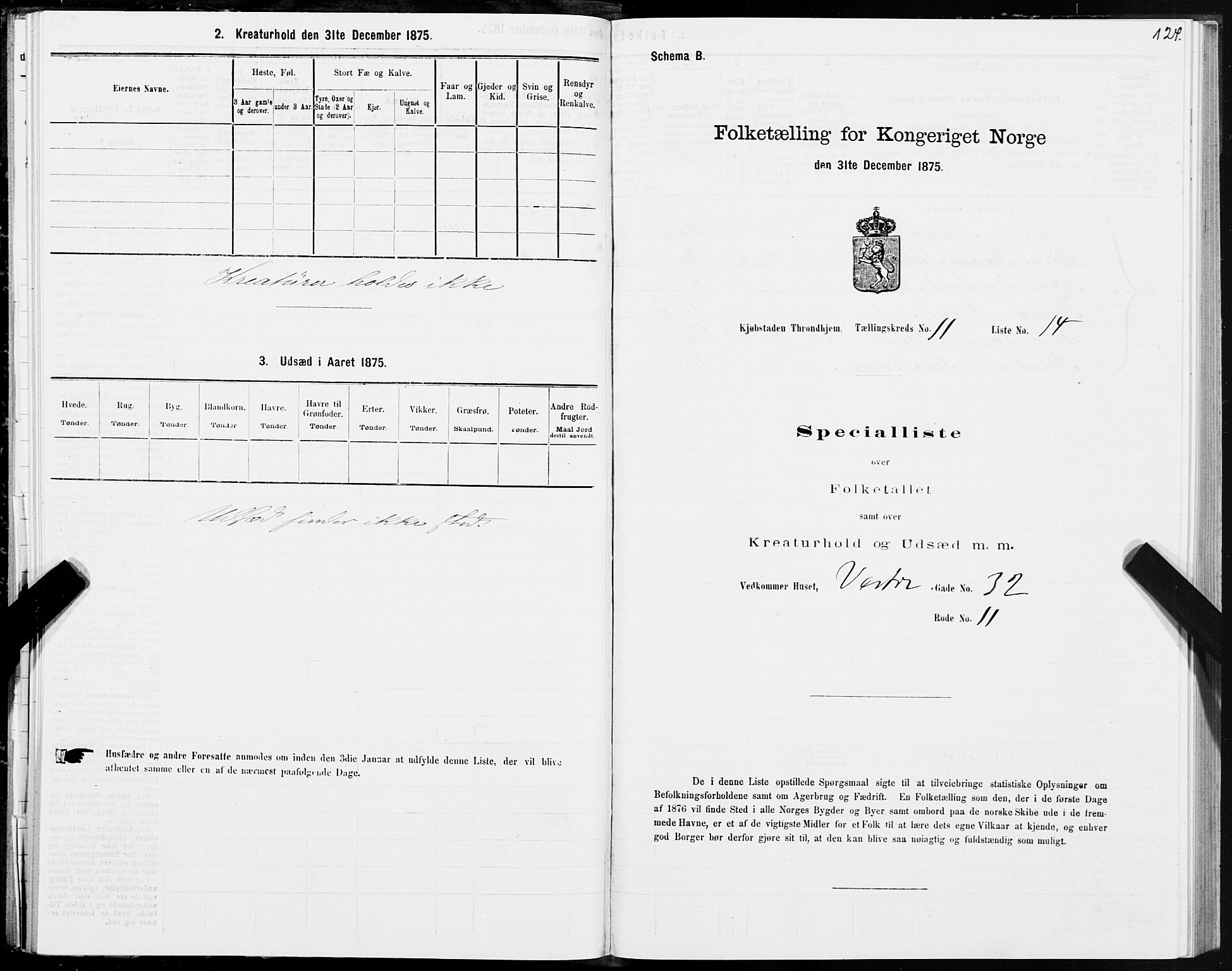 SAT, 1875 census for 1601 Trondheim, 1875, p. 6124