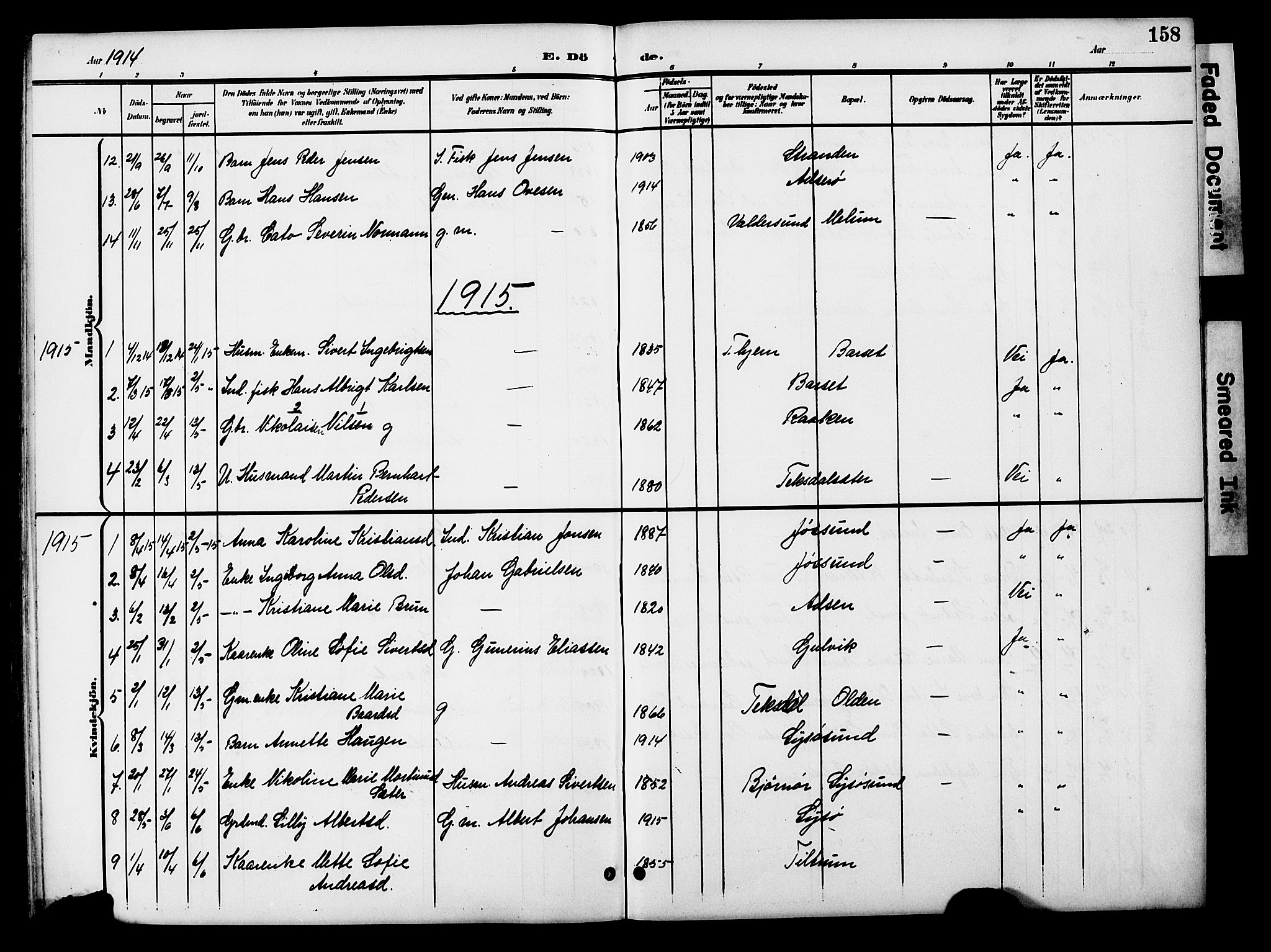 Ministerialprotokoller, klokkerbøker og fødselsregistre - Sør-Trøndelag, SAT/A-1456/654/L0666: Parish register (copy) no. 654C02, 1901-1925, p. 158
