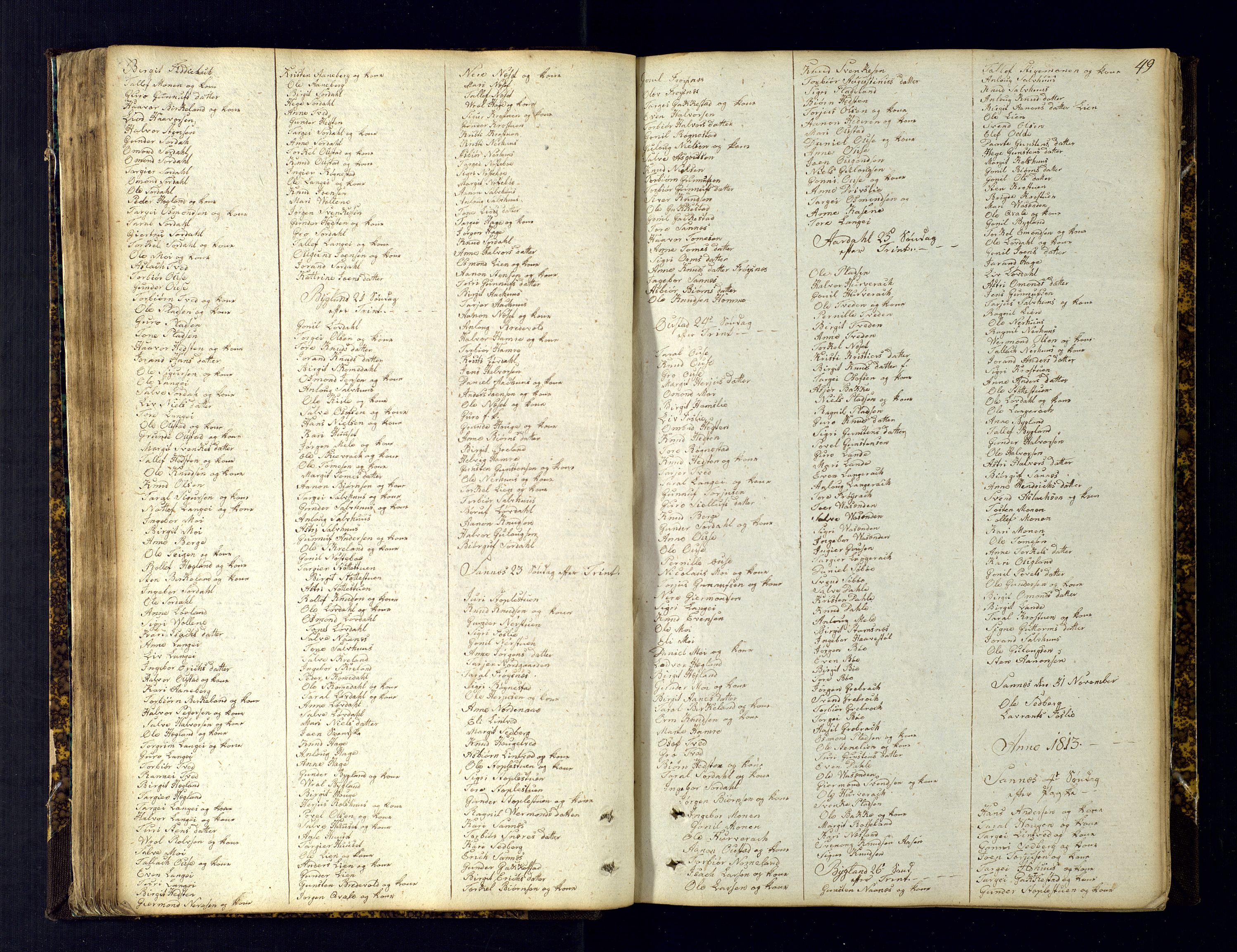 Bygland sokneprestkontor, AV/SAK-1111-0006/F/Fc/Fcb/L0001: Communicants register no. C-1, 1799-1843, p. 49