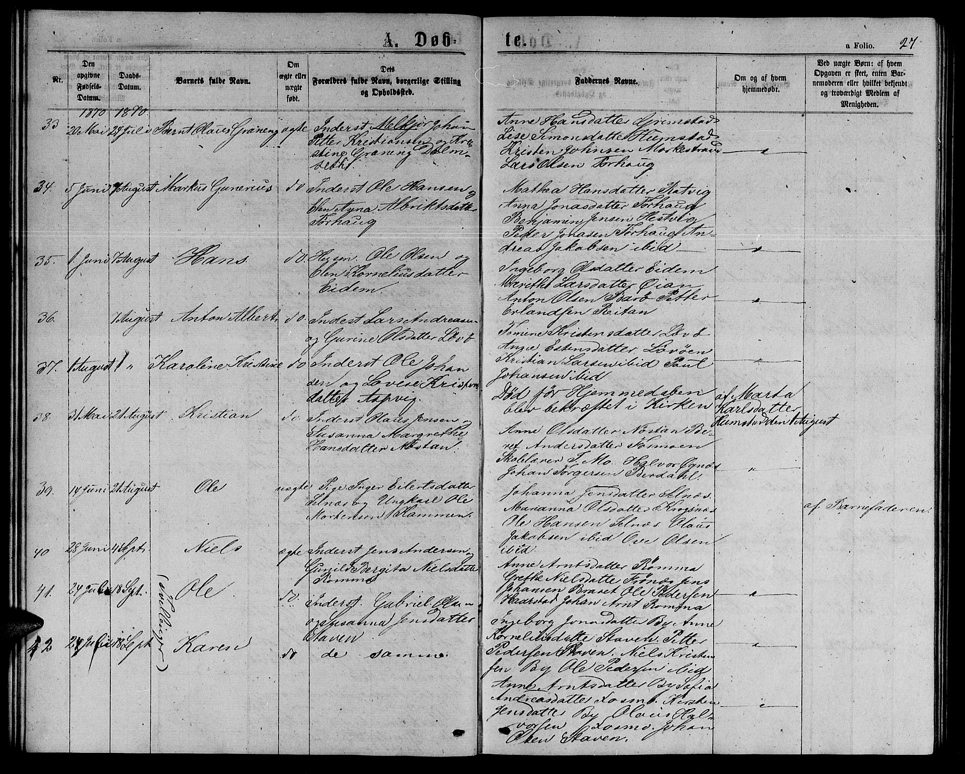 Ministerialprotokoller, klokkerbøker og fødselsregistre - Sør-Trøndelag, SAT/A-1456/655/L0686: Parish register (copy) no. 655C02, 1866-1879, p. 27