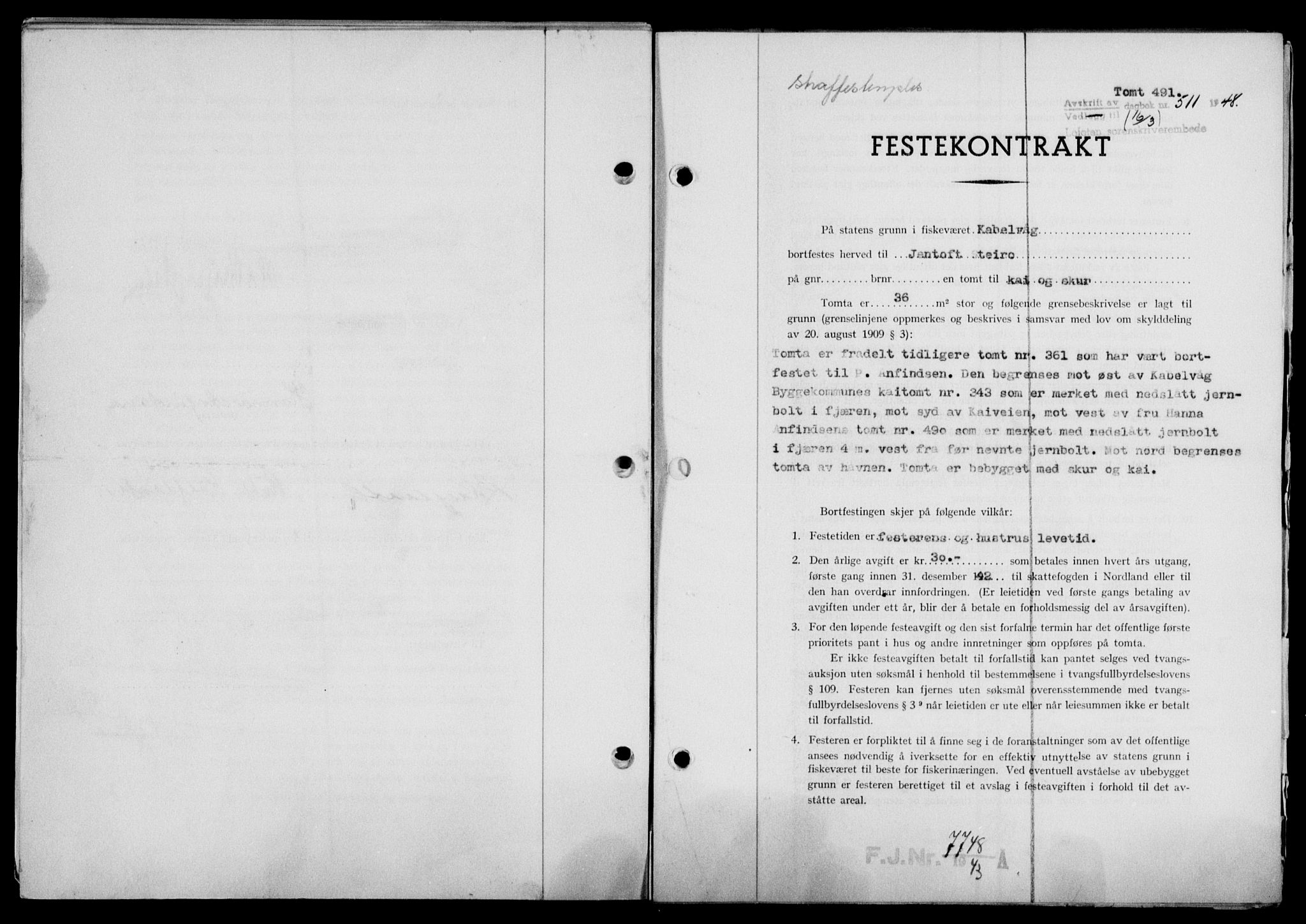 Lofoten sorenskriveri, SAT/A-0017/1/2/2C/L0018a: Mortgage book no. 18a, 1948-1948, Diary no: : 511/1948