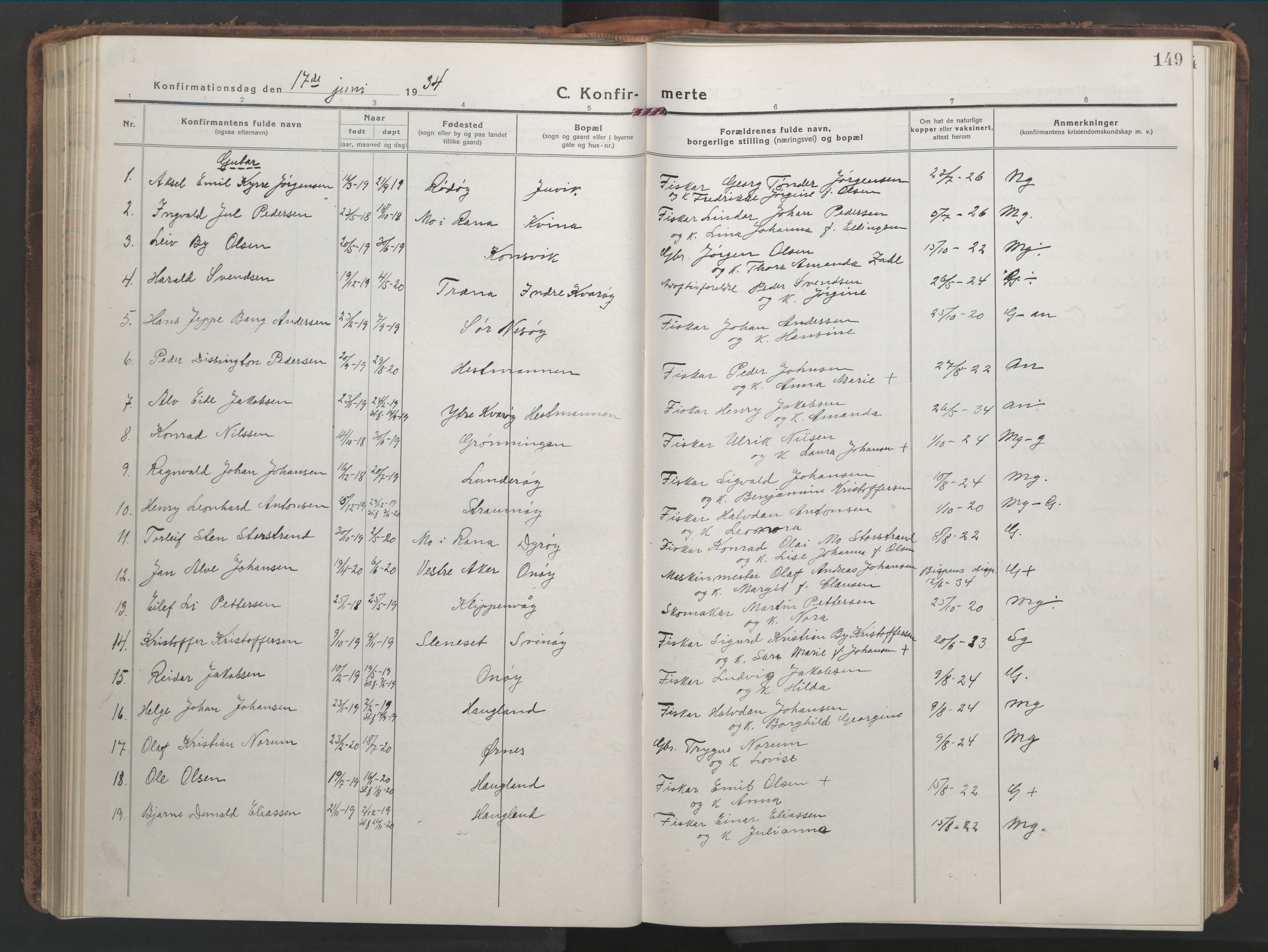 Ministerialprotokoller, klokkerbøker og fødselsregistre - Nordland, SAT/A-1459/839/L0574: Parish register (copy) no. 839C04, 1918-1950, p. 149