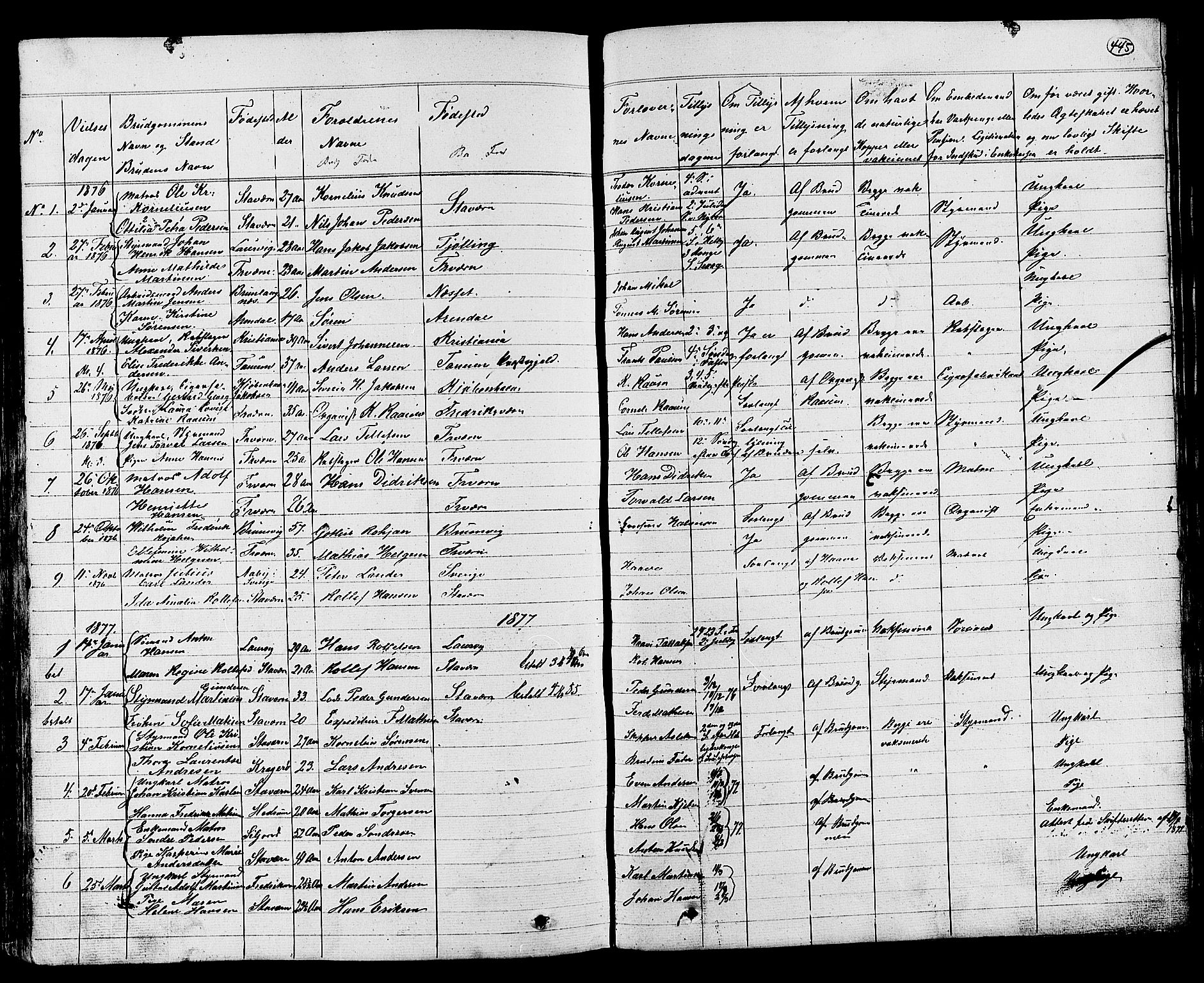 Stavern kirkebøker, AV/SAKO-A-318/G/Ga/L0002: Parish register (copy) no. 2, 1839-1909, p. 445