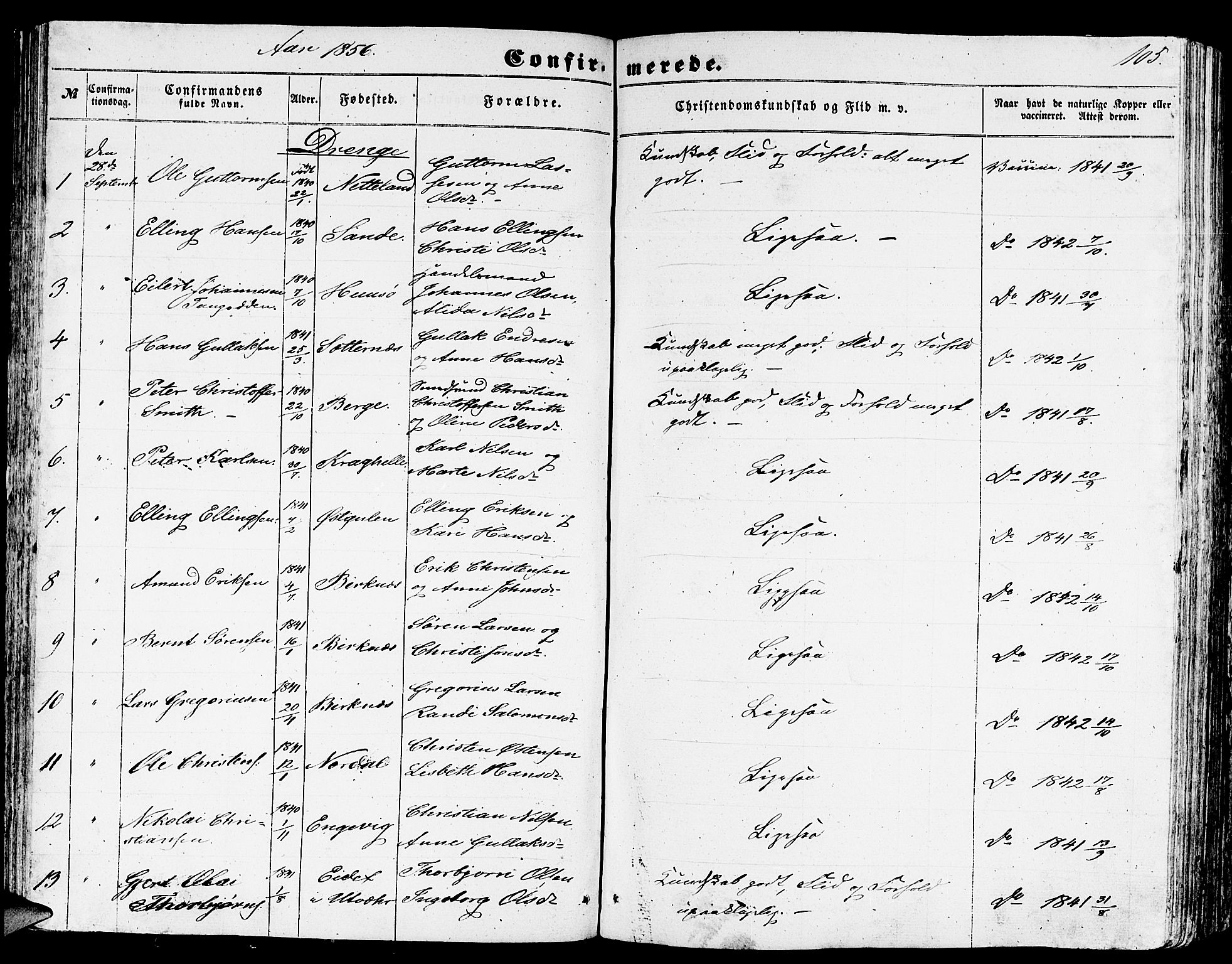 Gulen sokneprestembete, AV/SAB-A-80201/H/Hab/Habb/L0001: Parish register (copy) no. B 1, 1854-1866, p. 105