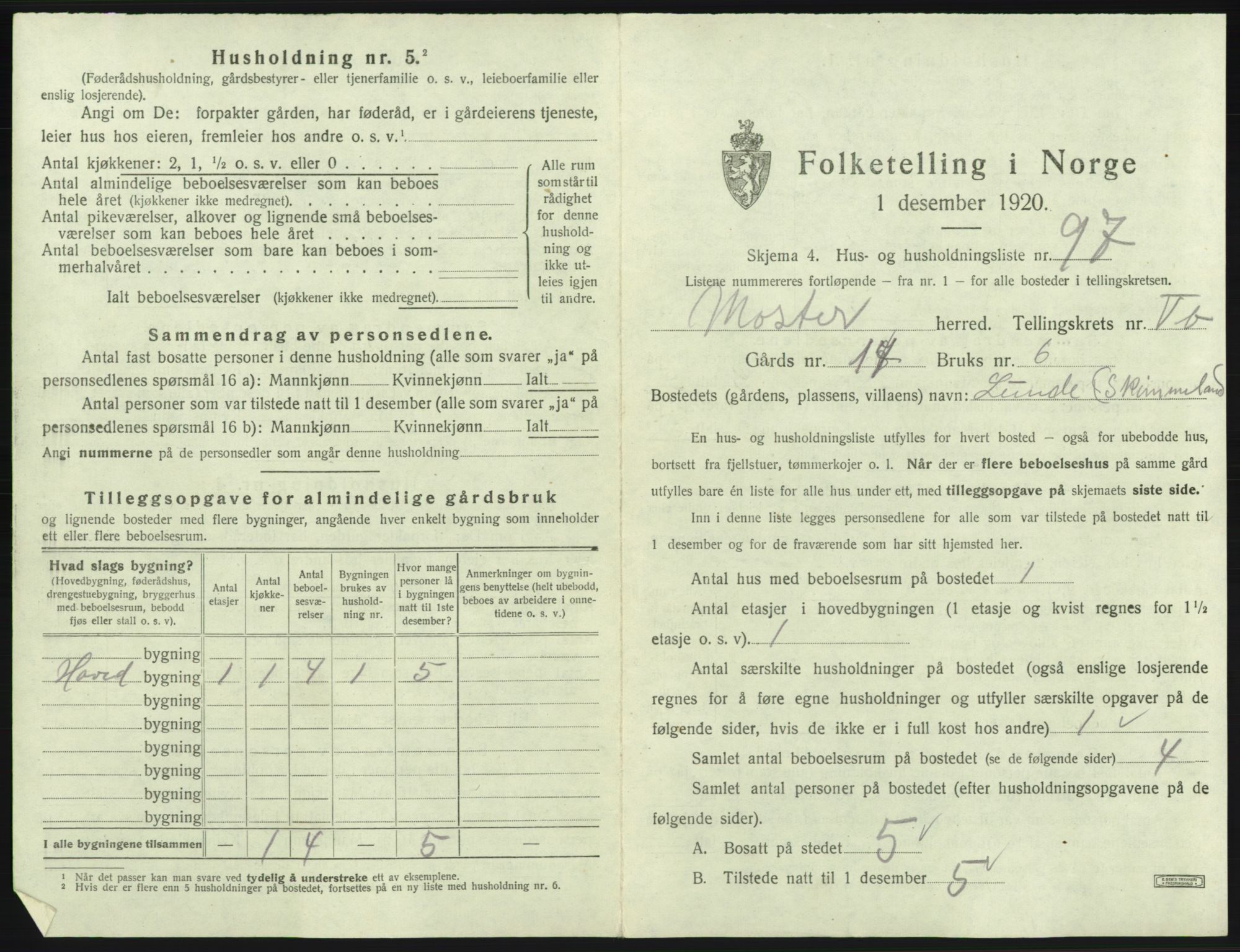 SAB, 1920 census for Moster, 1920, p. 463