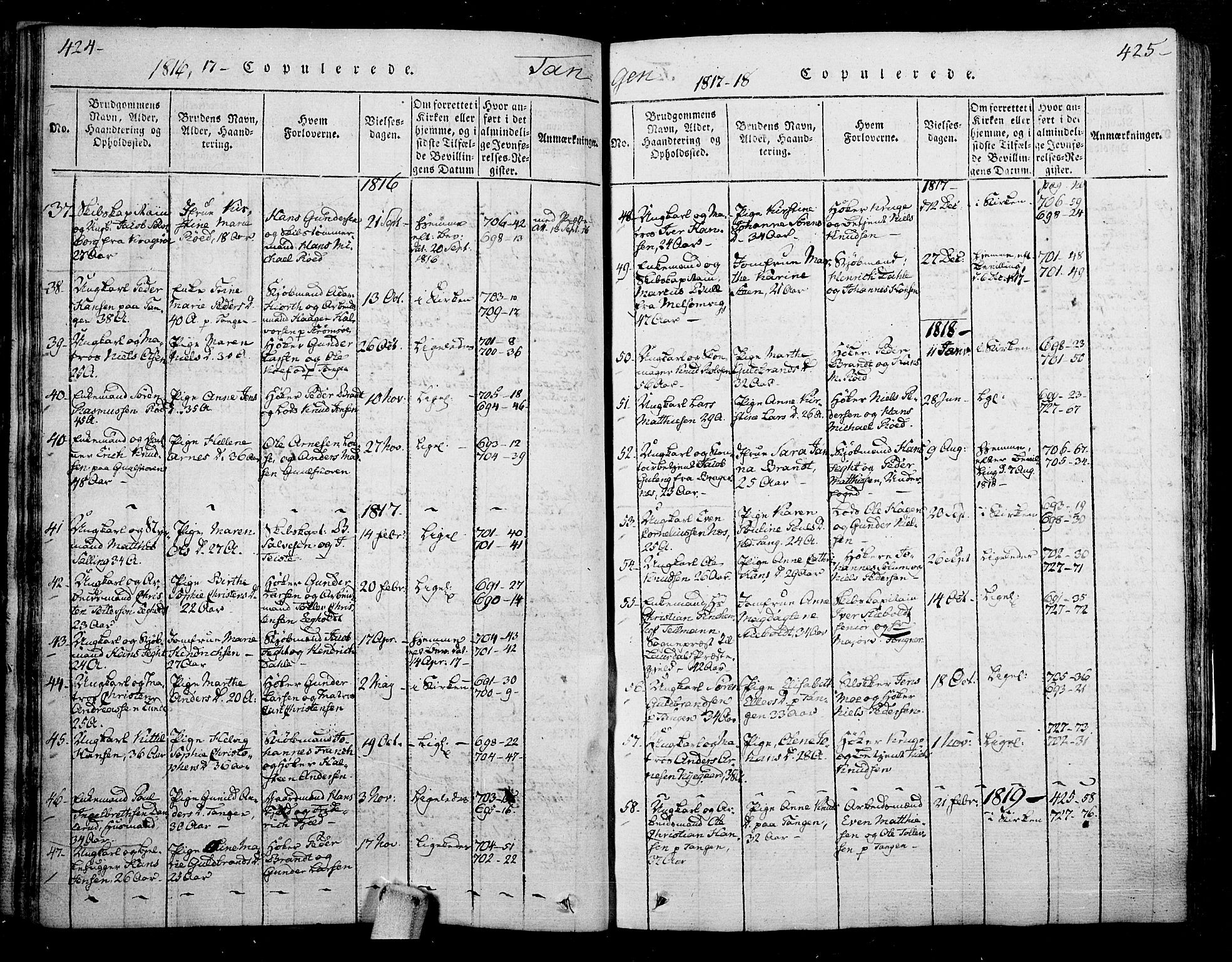 Skoger kirkebøker, SAKO/A-59/F/Fa/L0002: Parish register (official) no. I 2 /2, 1814-1842, p. 424-425