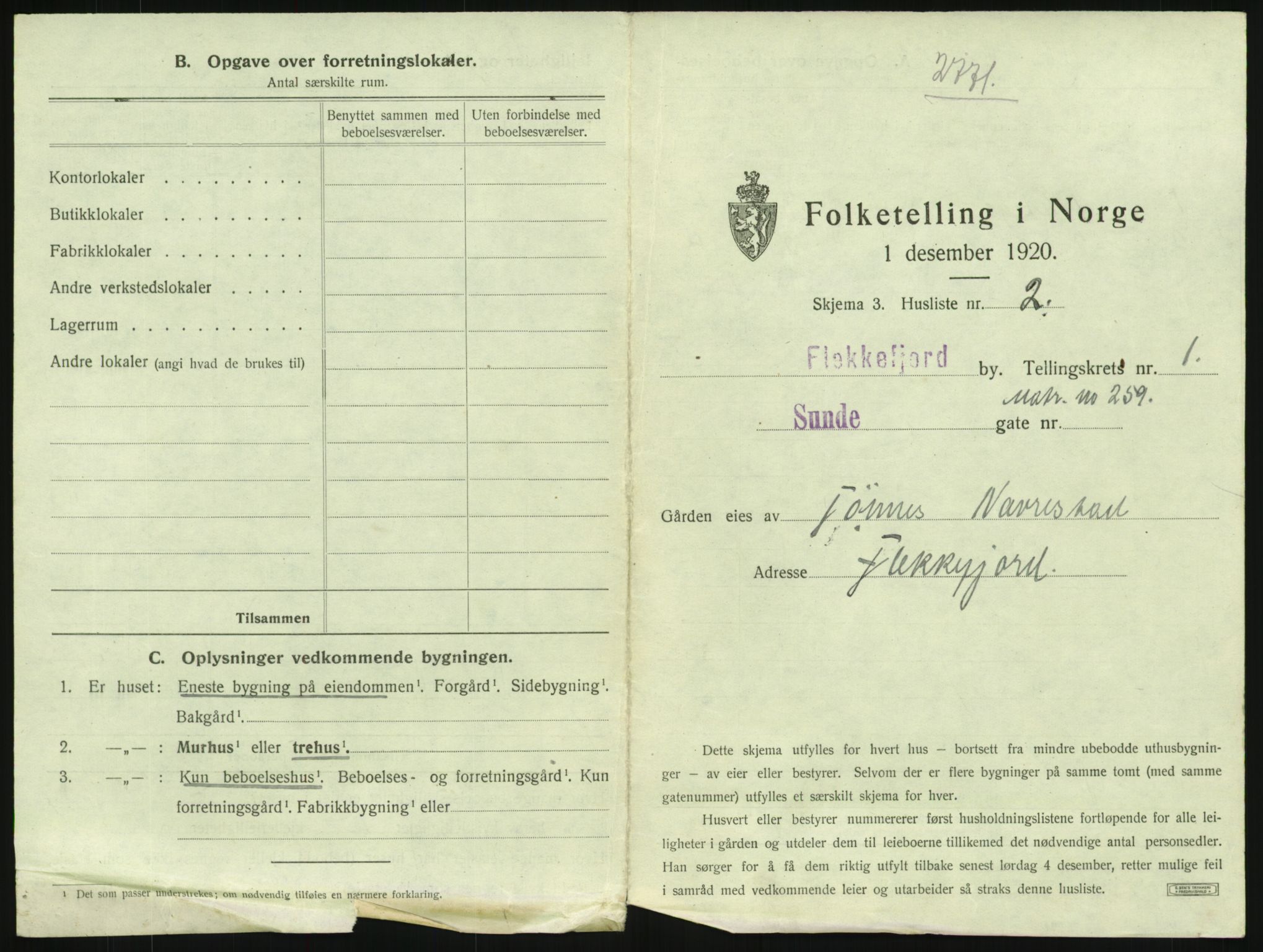SAK, 1920 census for Flekkefjord, 1920, p. 34