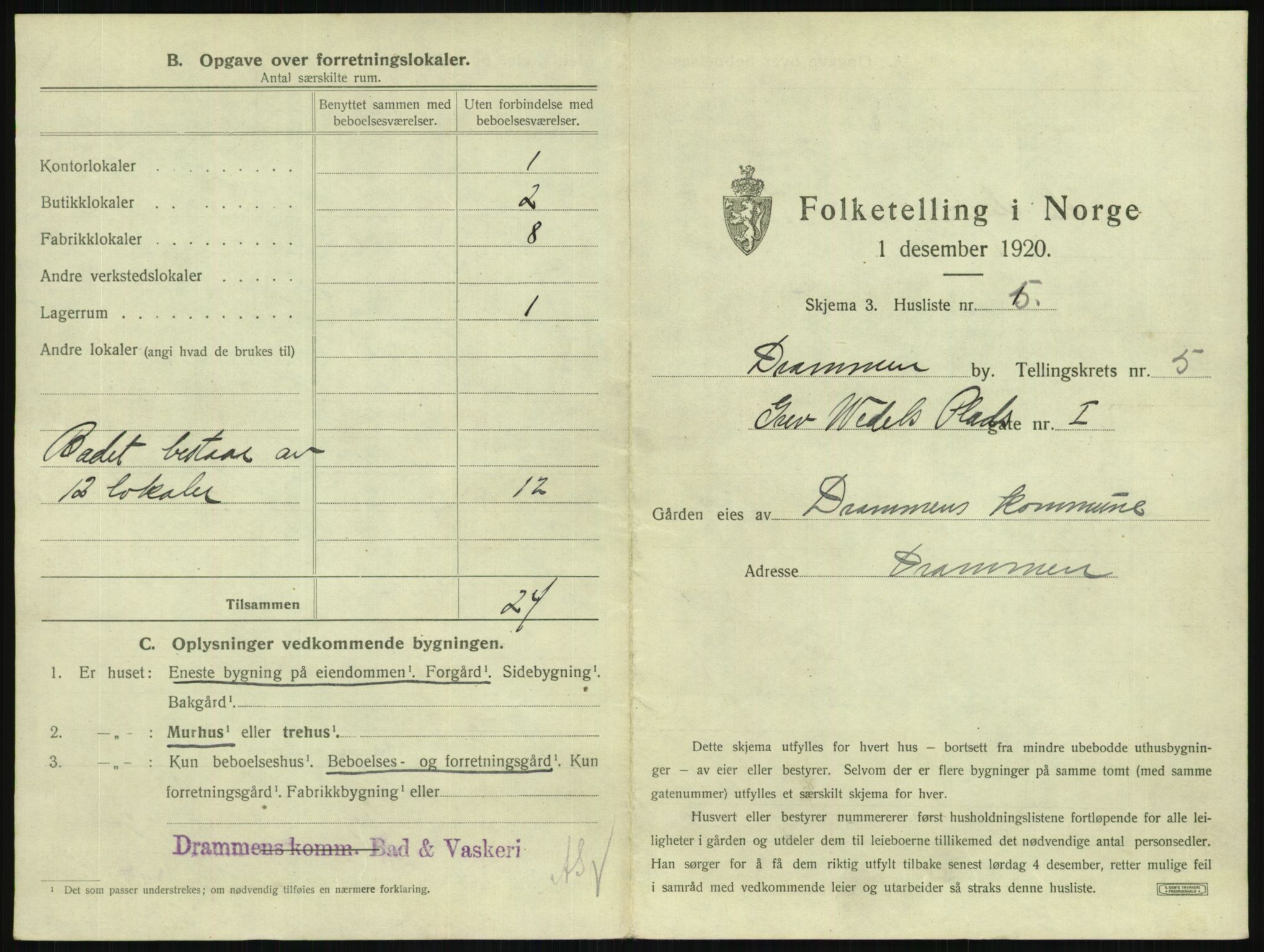 SAKO, 1920 census for Drammen, 1920, p. 2098