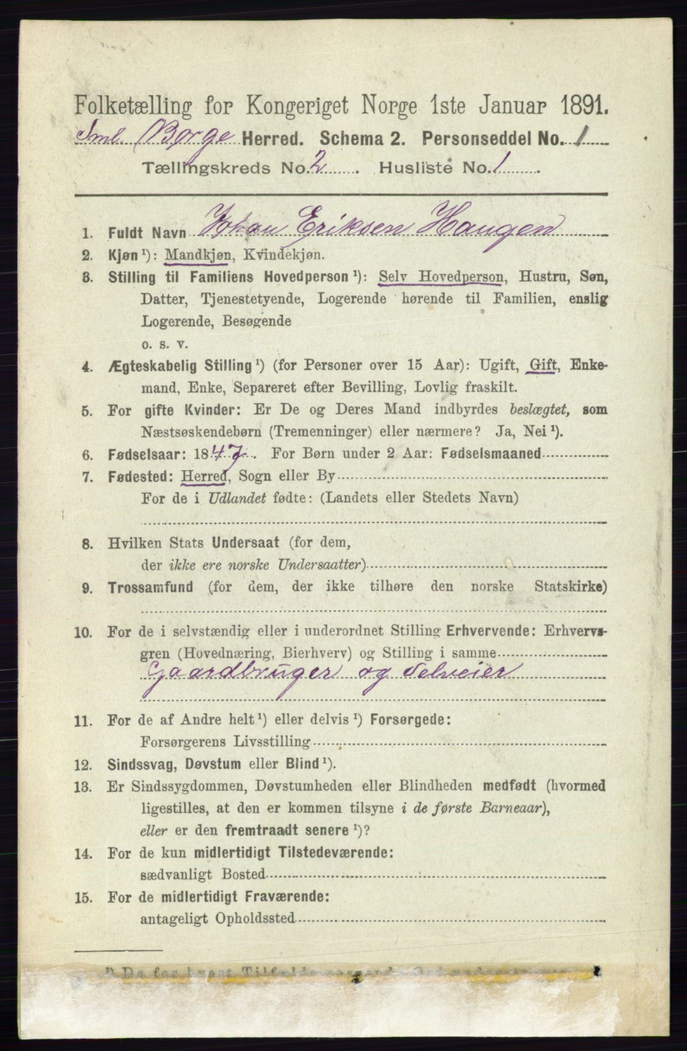 RA, 1891 census for 0113 Borge, 1891, p. 826