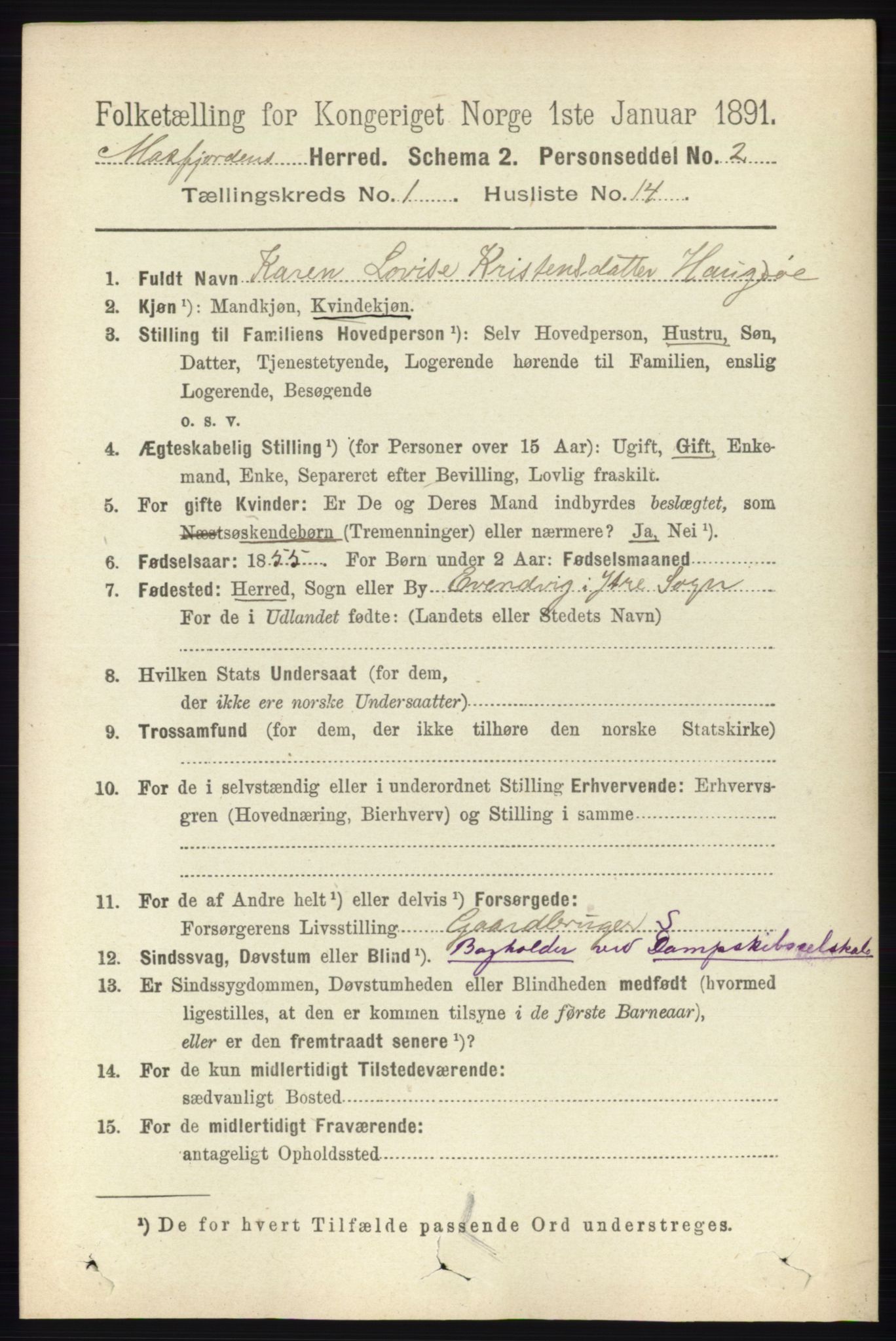 RA, 1891 census for 1266 Masfjorden, 1891, p. 134