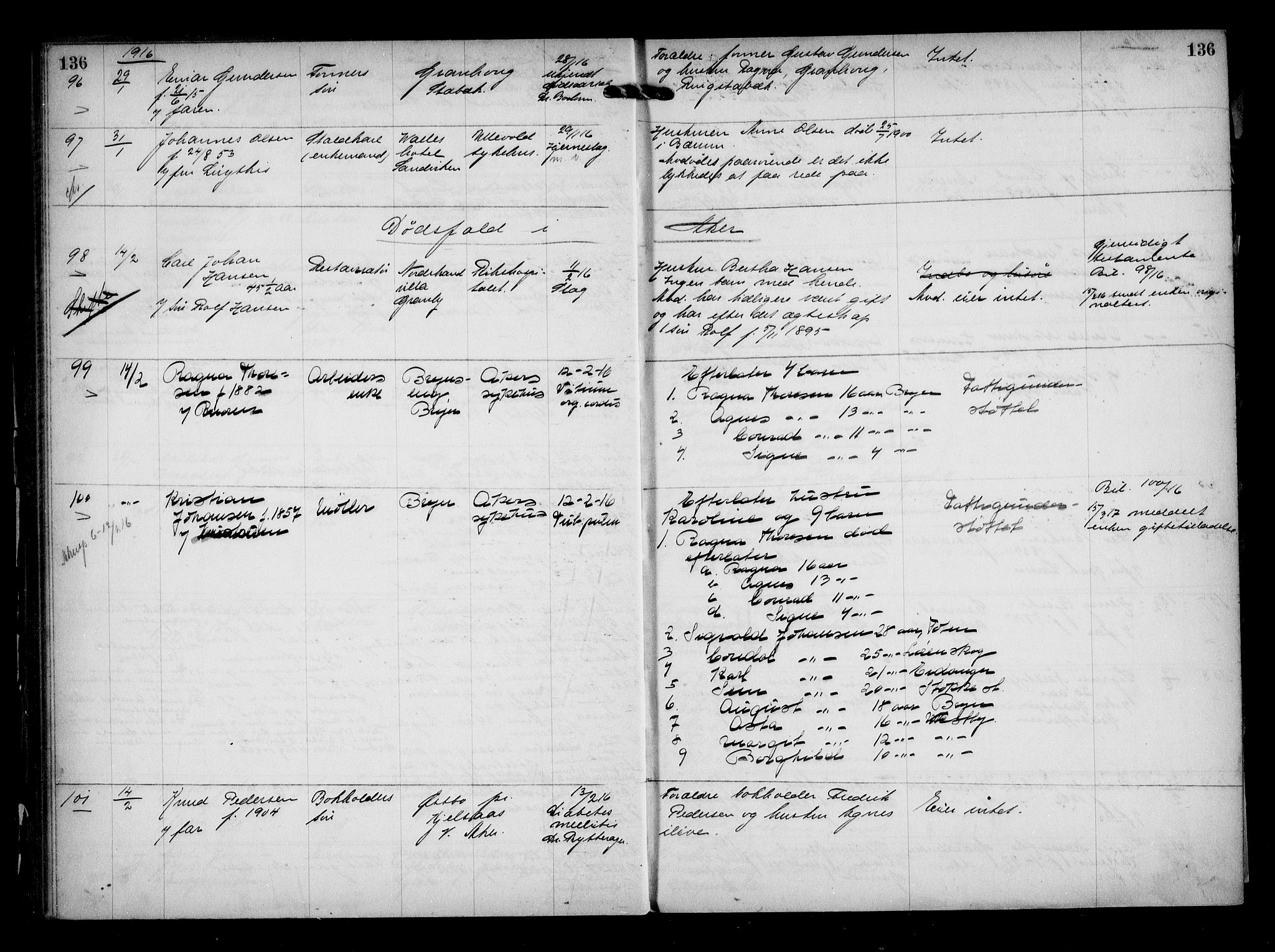 Aker kriminaldommer, skifte- og auksjonsforvalterembete, AV/SAO-A-10452/H/Hb/Hba/Hbaa/L0004: Dødsfallsprotokoll, 1914-1918, p. 136
