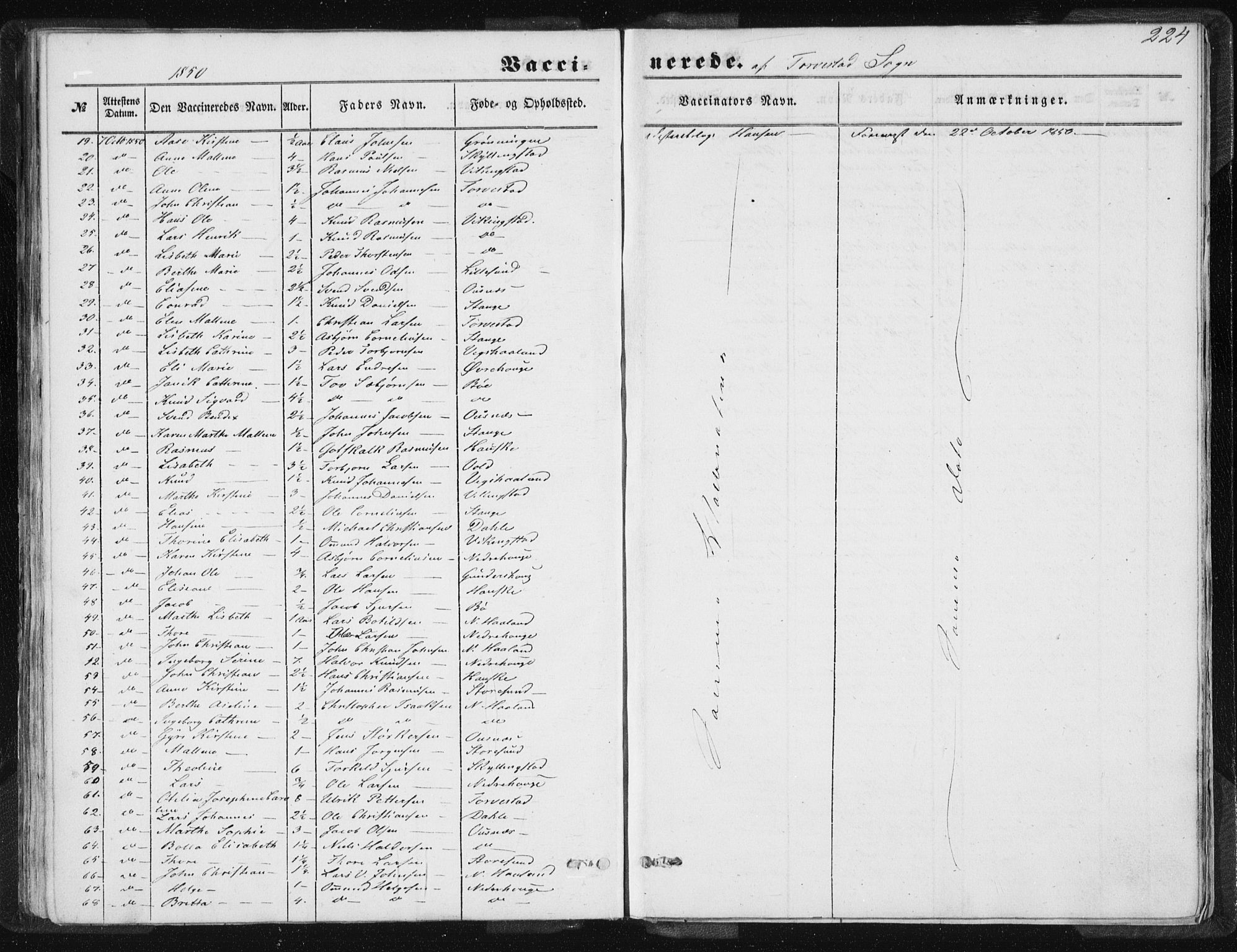 Torvastad sokneprestkontor, AV/SAST-A -101857/H/Ha/Haa/L0008: Parish register (official) no. A 8, 1847-1856, p. 224