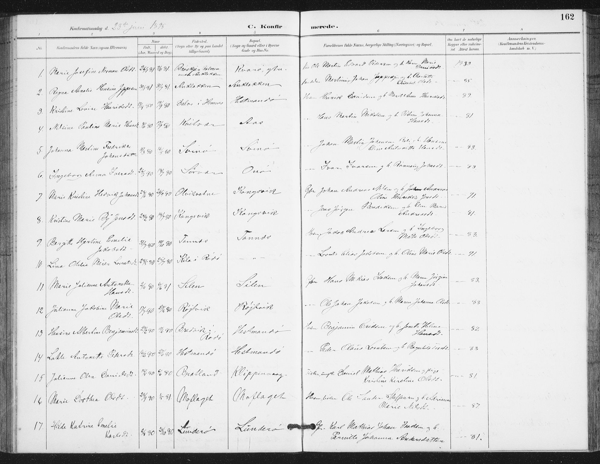 Ministerialprotokoller, klokkerbøker og fødselsregistre - Nordland, AV/SAT-A-1459/839/L0573: Parish register (copy) no. 839C03, 1892-1917, p. 162