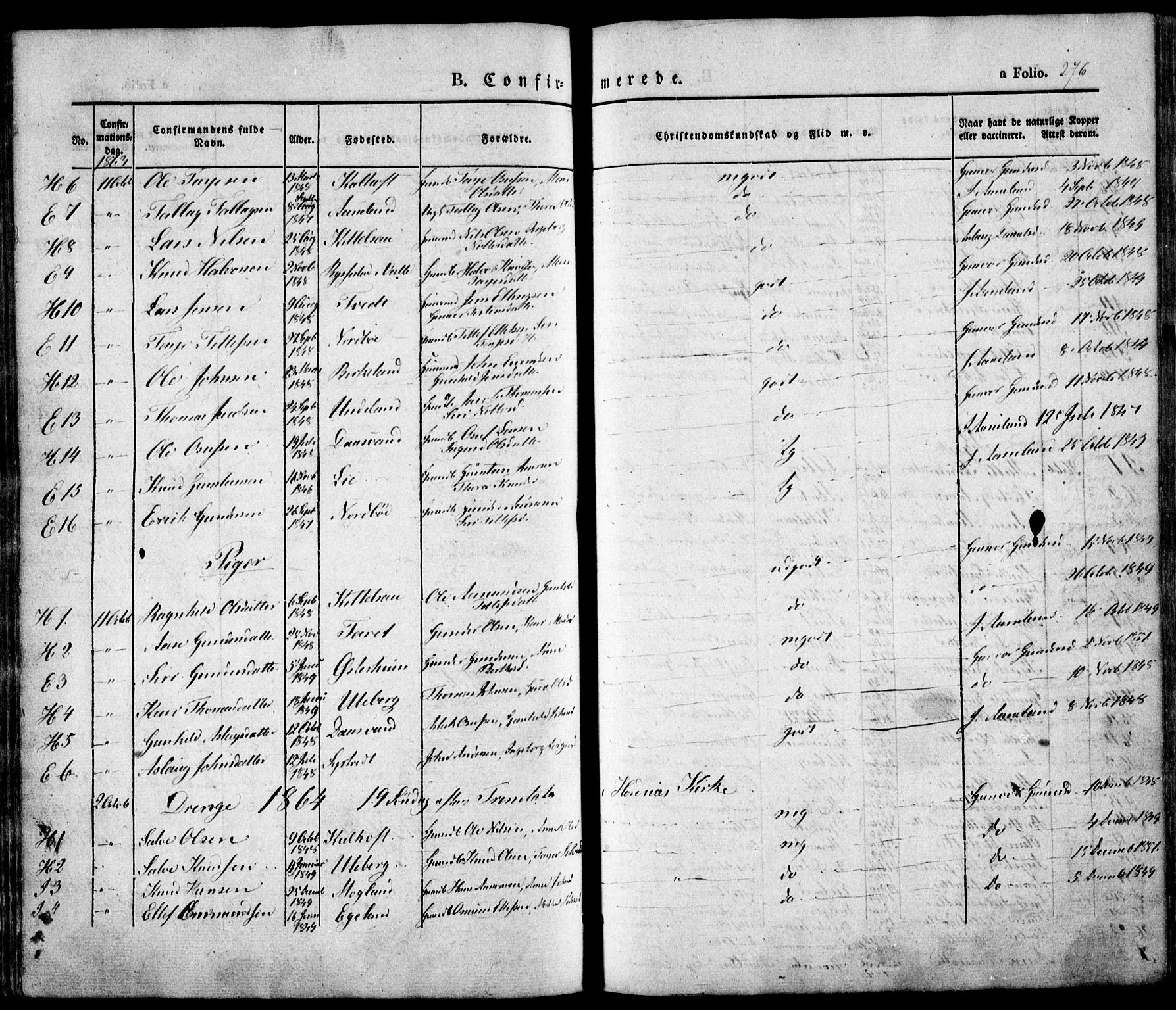 Evje sokneprestkontor, SAK/1111-0008/F/Fa/Faa/L0005: Parish register (official) no. A 5, 1843-1865, p. 276