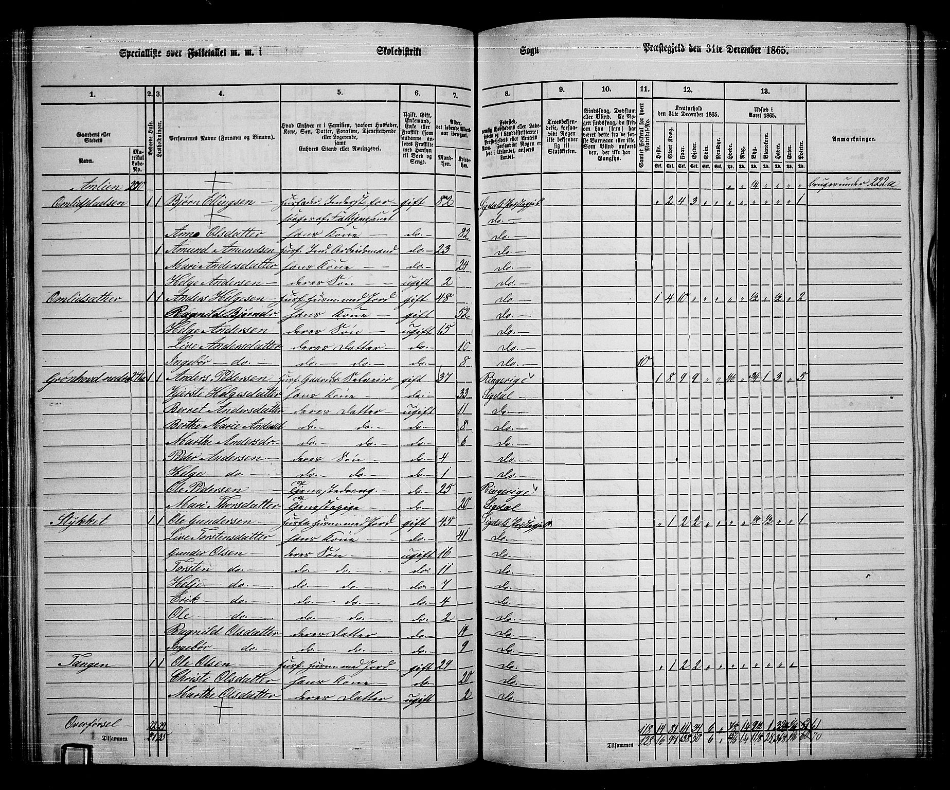 RA, 1865 census for Sigdal, 1865, p. 145