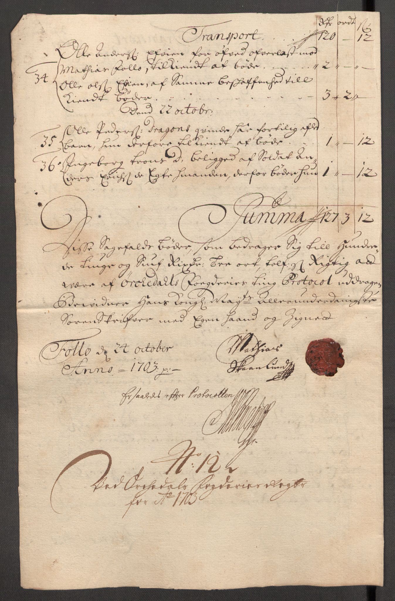 Rentekammeret inntil 1814, Reviderte regnskaper, Fogderegnskap, AV/RA-EA-4092/R60/L3953: Fogderegnskap Orkdal og Gauldal, 1703, p. 173