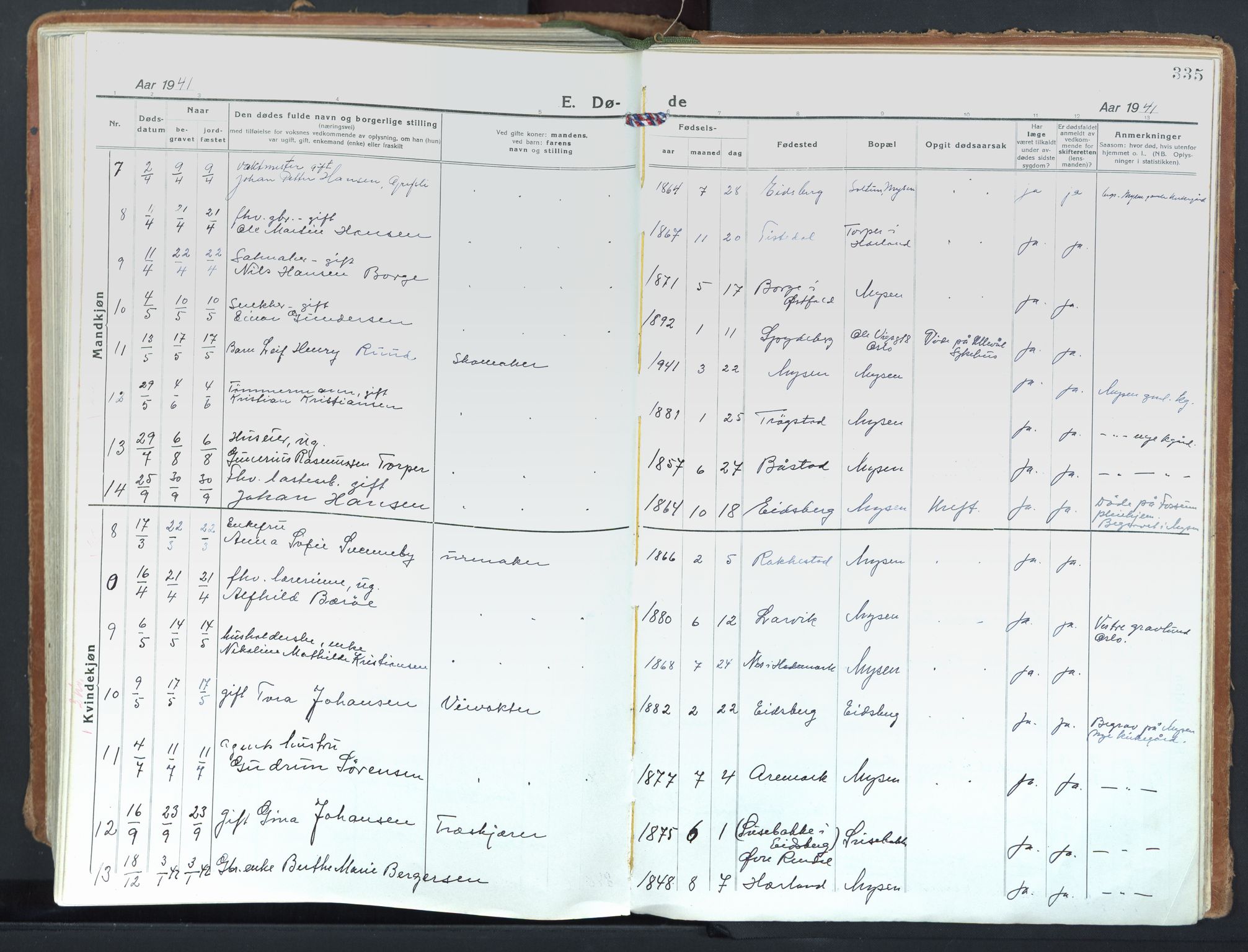 Eidsberg prestekontor Kirkebøker, SAO/A-10905/F/Fd/L0001: Parish register (official) no. IV 1, 1921-1948, p. 335