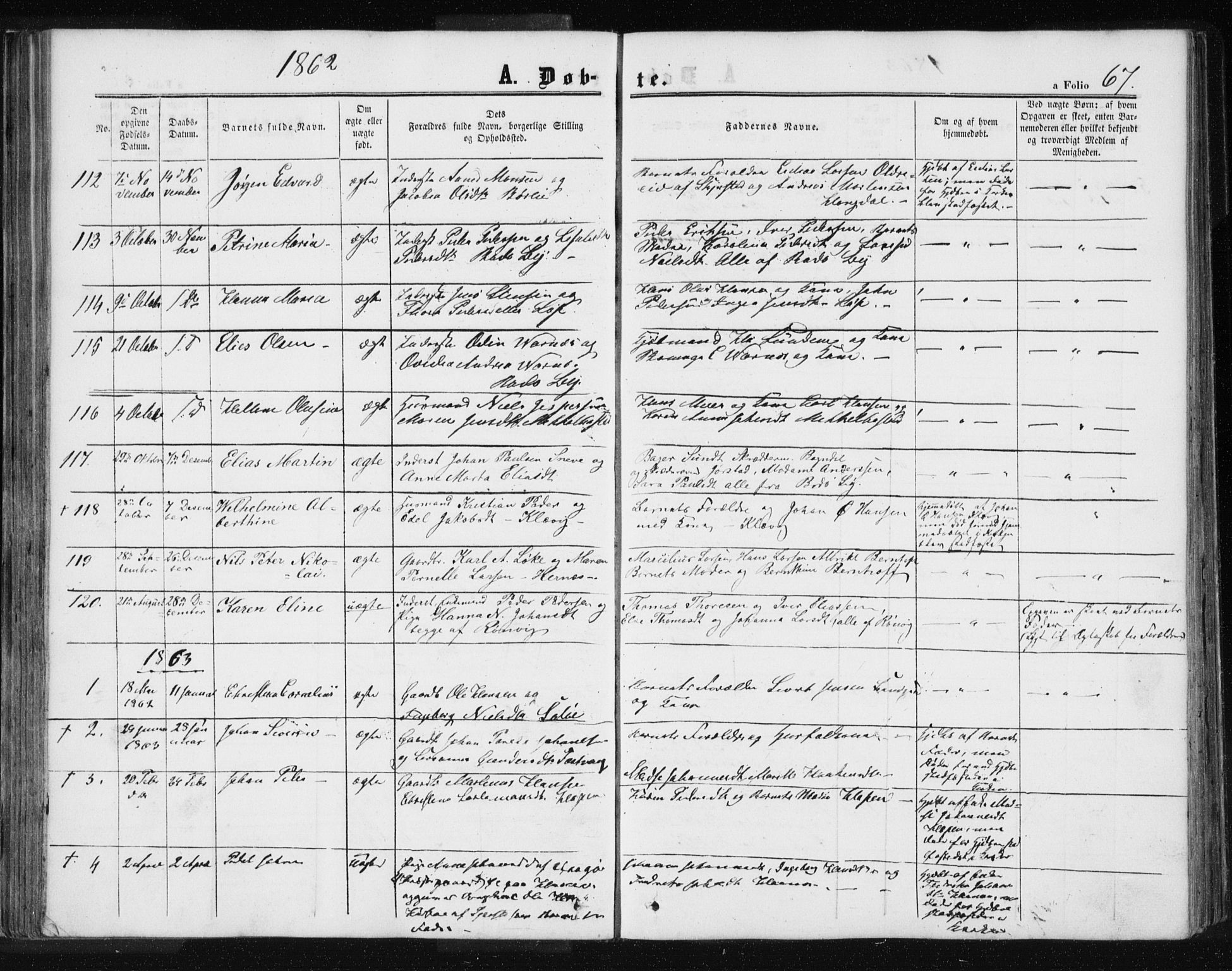 Ministerialprotokoller, klokkerbøker og fødselsregistre - Nordland, SAT/A-1459/801/L0028: Parish register (copy) no. 801C03, 1855-1867, p. 67