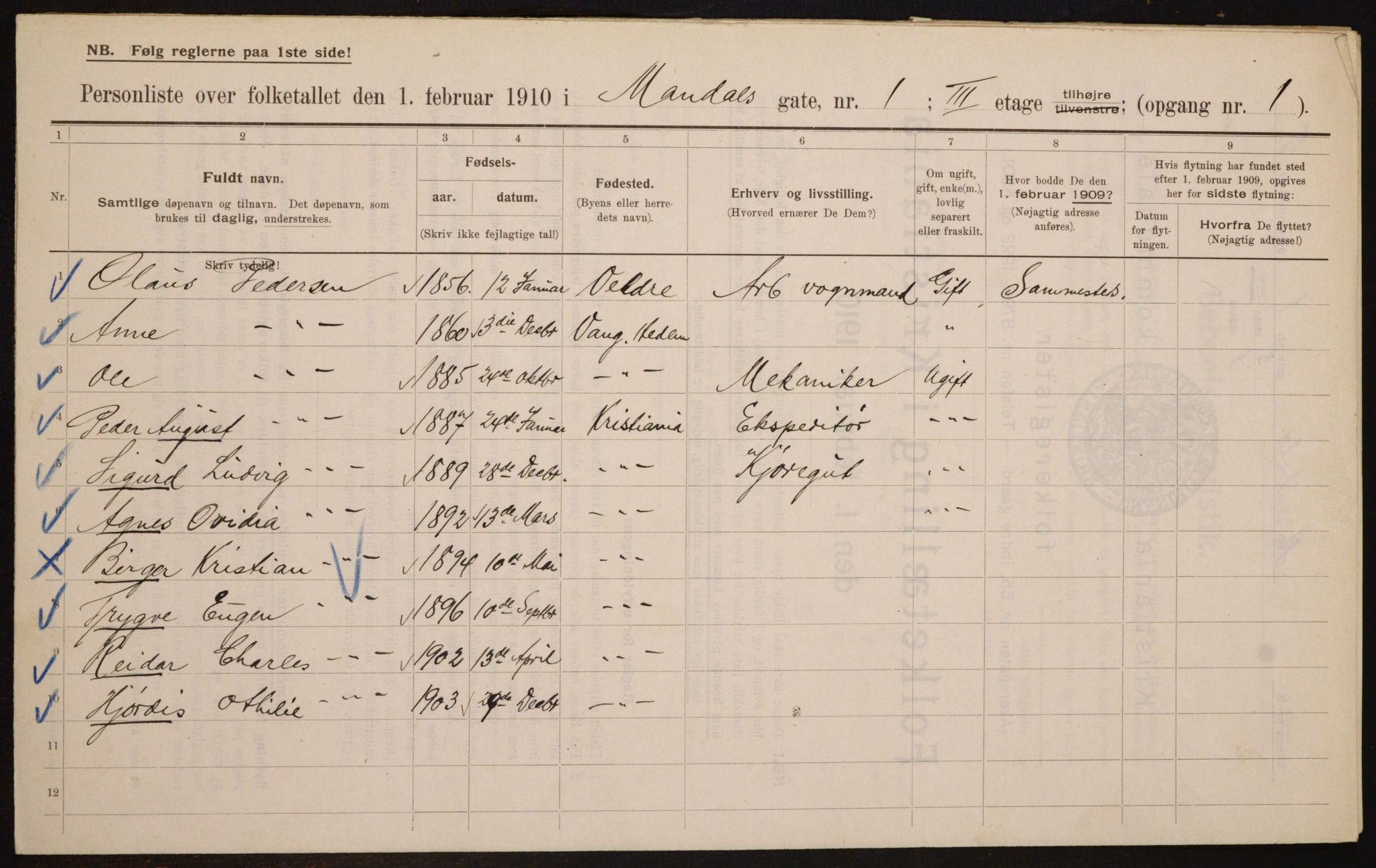 OBA, Municipal Census 1910 for Kristiania, 1910, p. 58094