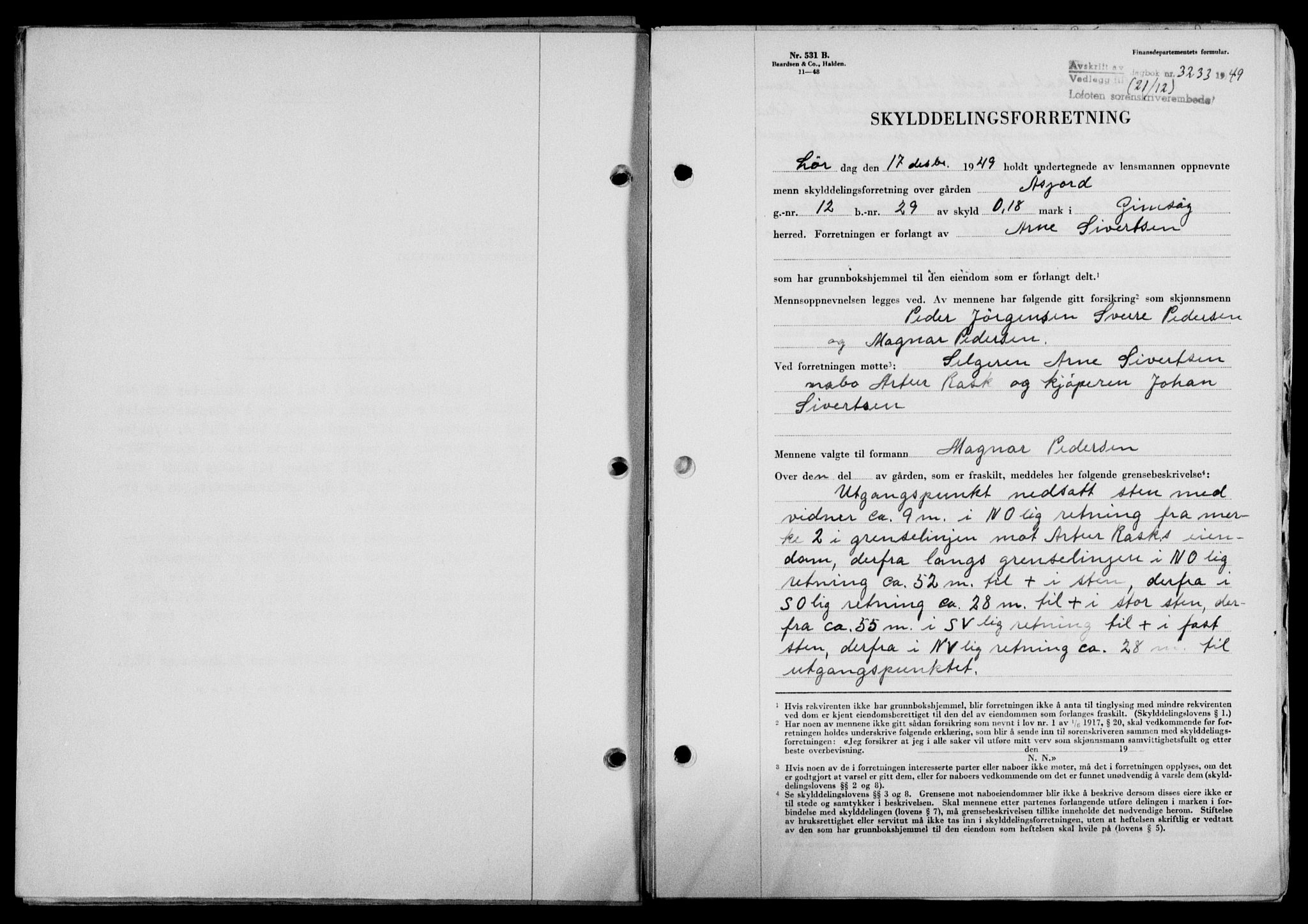 Lofoten sorenskriveri, SAT/A-0017/1/2/2C/L0022a: Mortgage book no. 22a, 1949-1950, Diary no: : 3233/1949