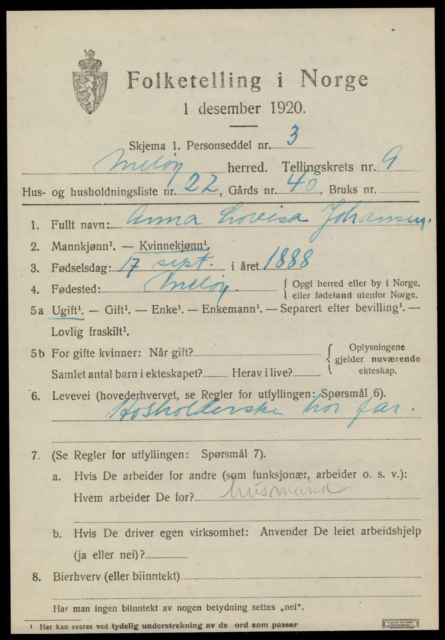 SAT, 1920 census for Meløy, 1920, p. 4705