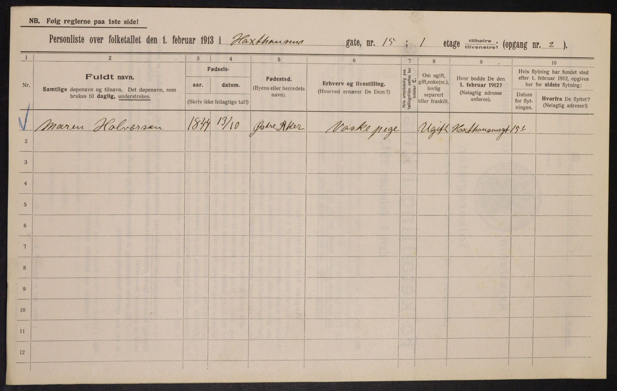 OBA, Municipal Census 1913 for Kristiania, 1913, p. 35737