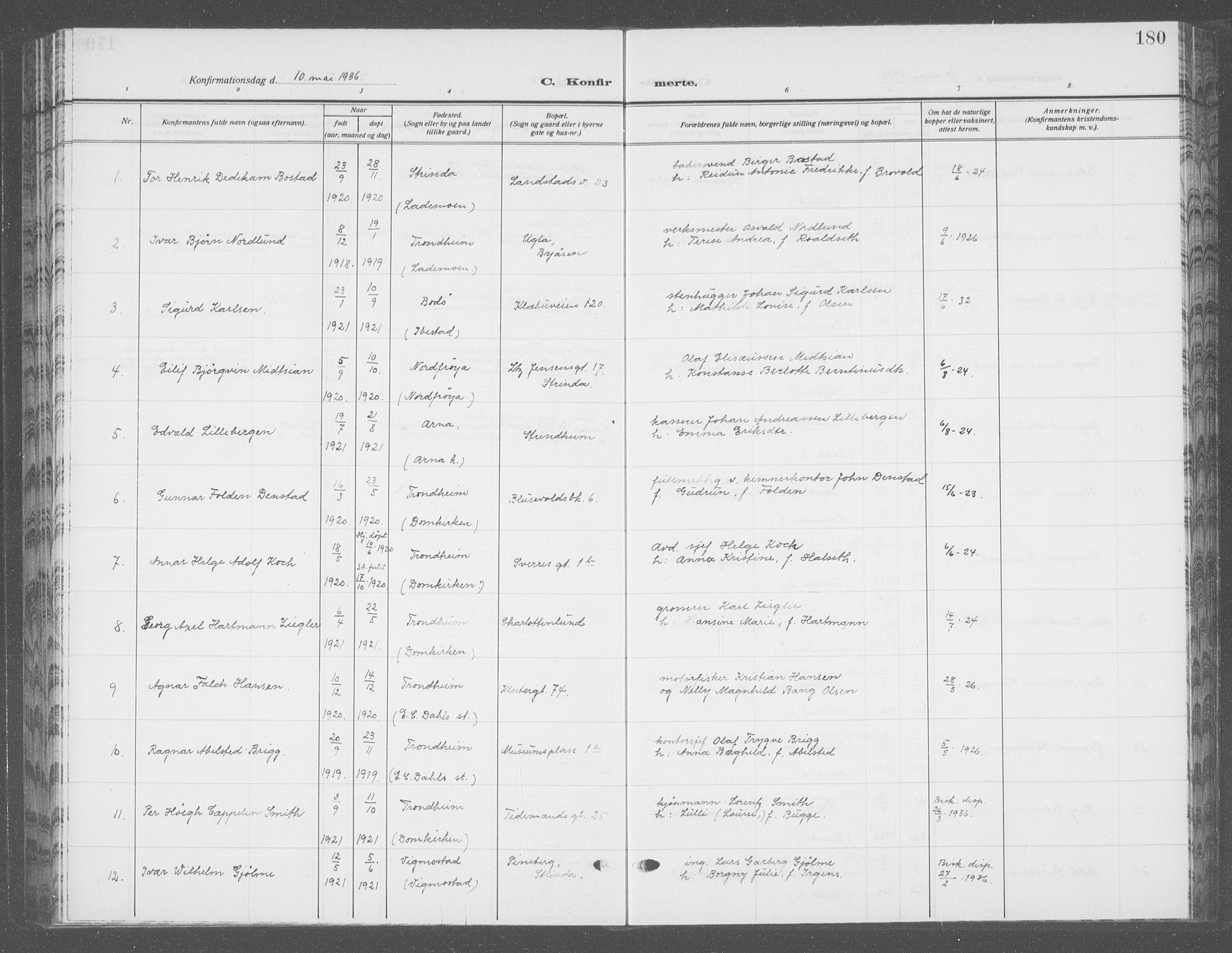 Ministerialprotokoller, klokkerbøker og fødselsregistre - Sør-Trøndelag, SAT/A-1456/601/L0099: Parish register (copy) no. 601C17, 1928-1941, p. 180