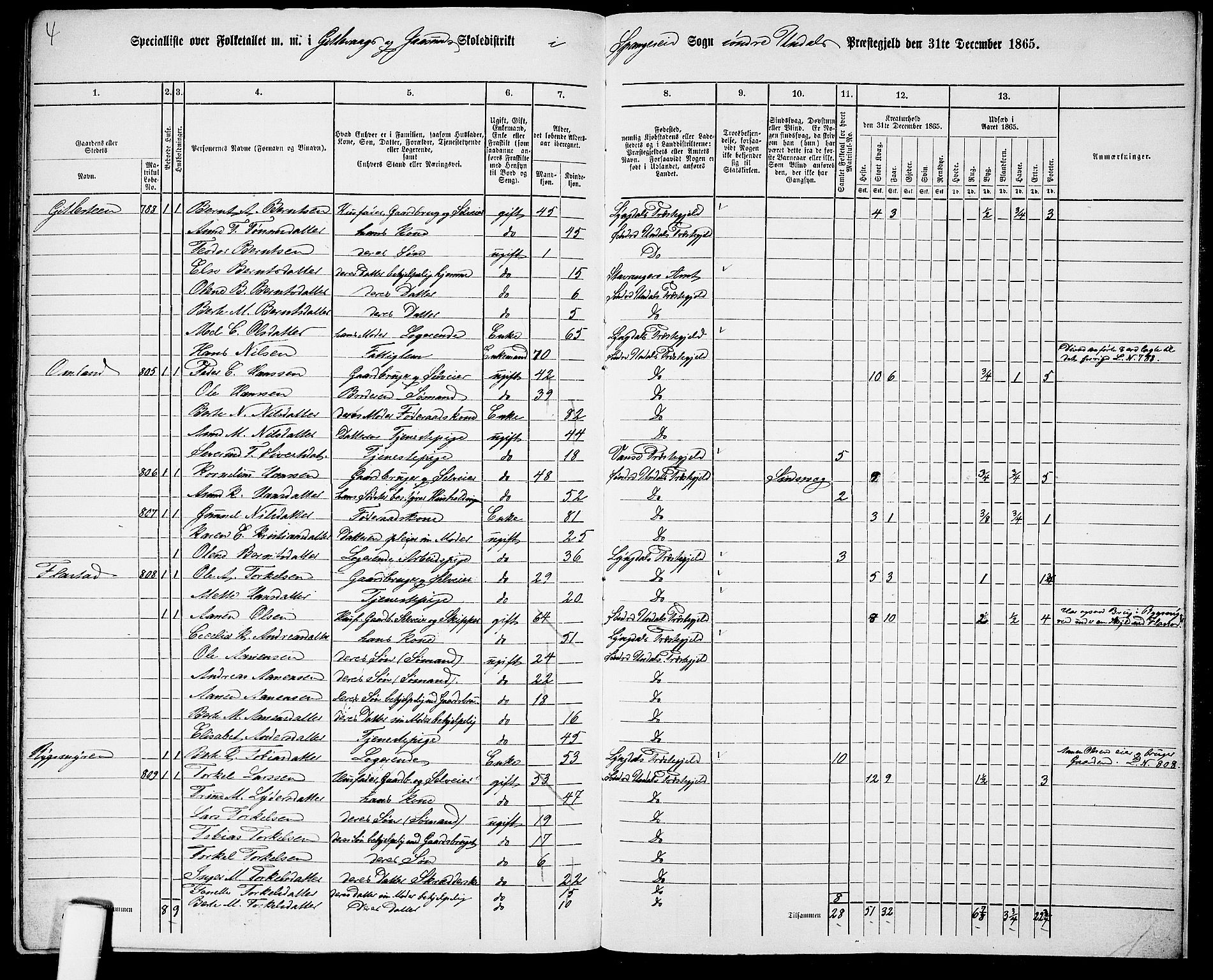 RA, 1865 census for Sør-Audnedal, 1865, p. 205