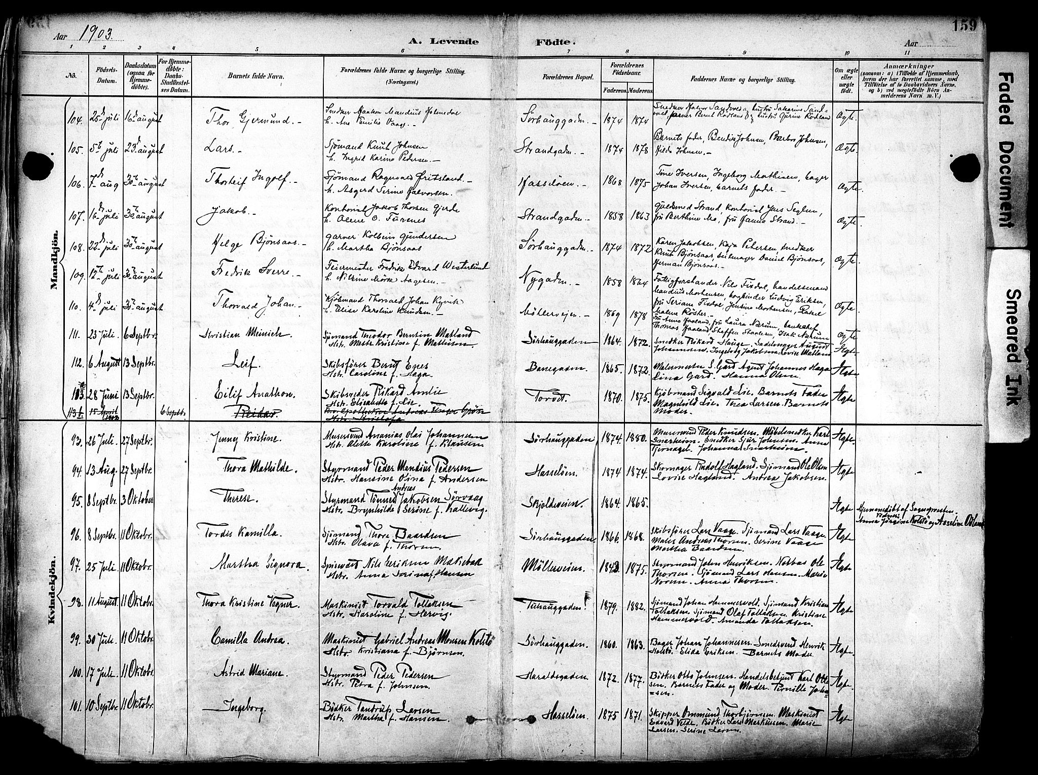 Haugesund sokneprestkontor, AV/SAST-A -101863/H/Ha/Haa/L0006: Parish register (official) no. A 6, 1891-1907, p. 159