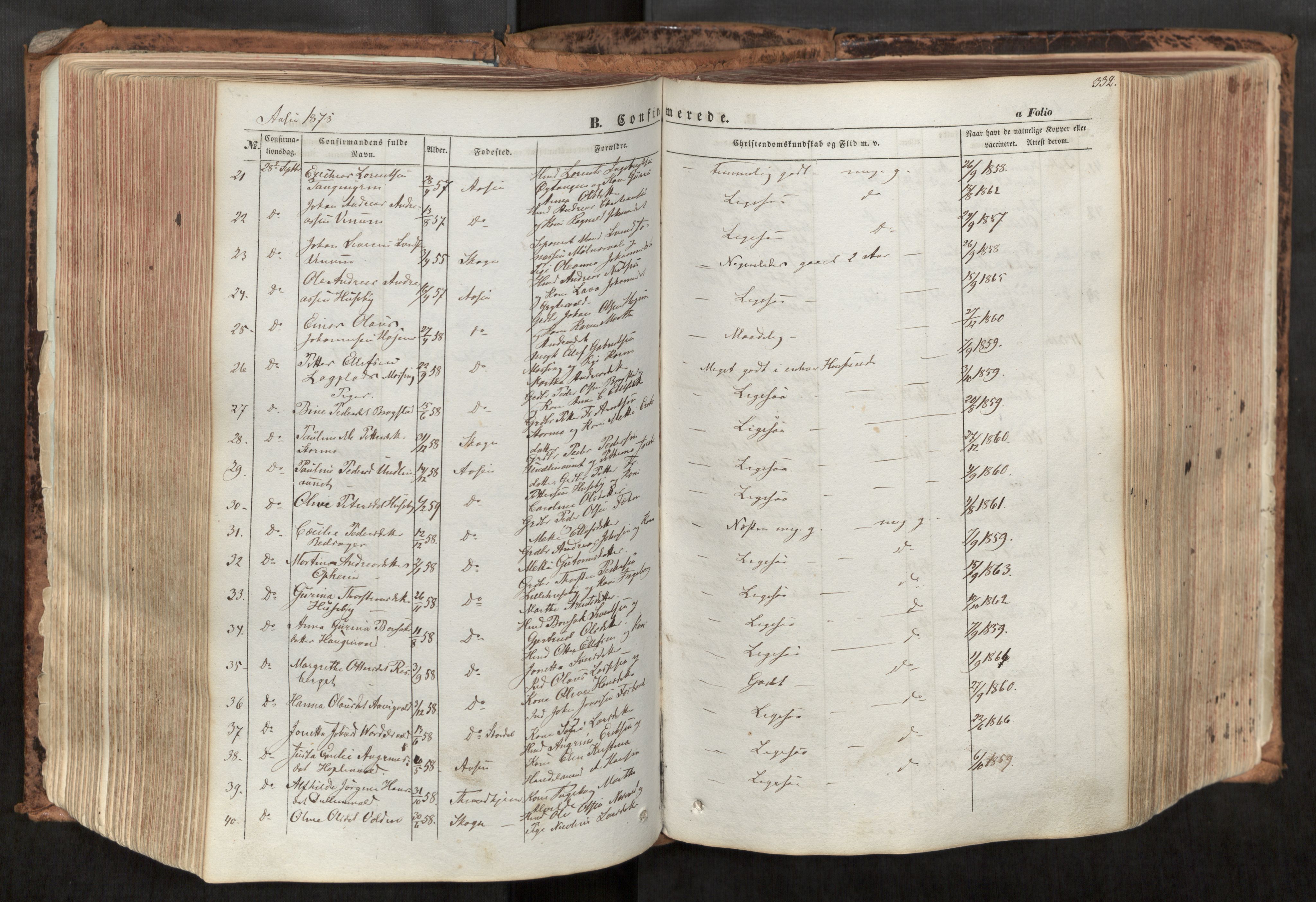 Ministerialprotokoller, klokkerbøker og fødselsregistre - Nord-Trøndelag, SAT/A-1458/713/L0116: Parish register (official) no. 713A07, 1850-1877, p. 332