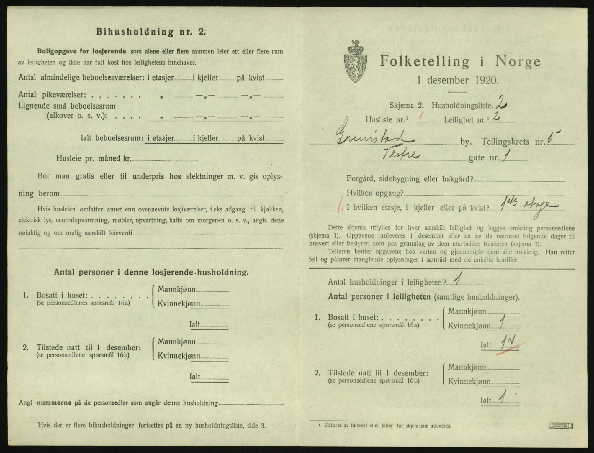 SAK, 1920 census for Grimstad, 1920, p. 2077