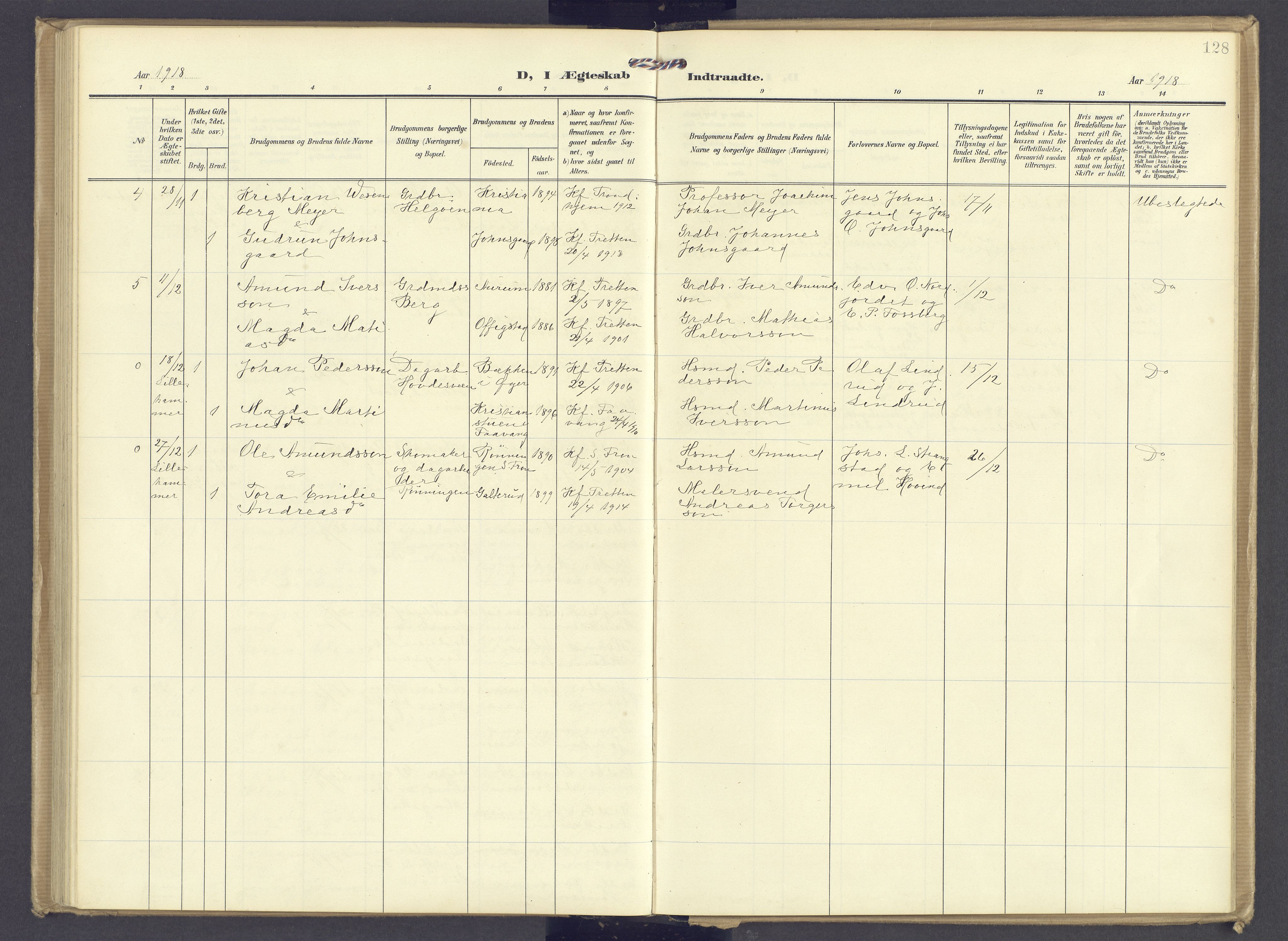 Øyer prestekontor, AV/SAH-PREST-084/H/Ha/Haa/L0013: Parish register (official) no. 13, 1905-1920, p. 128