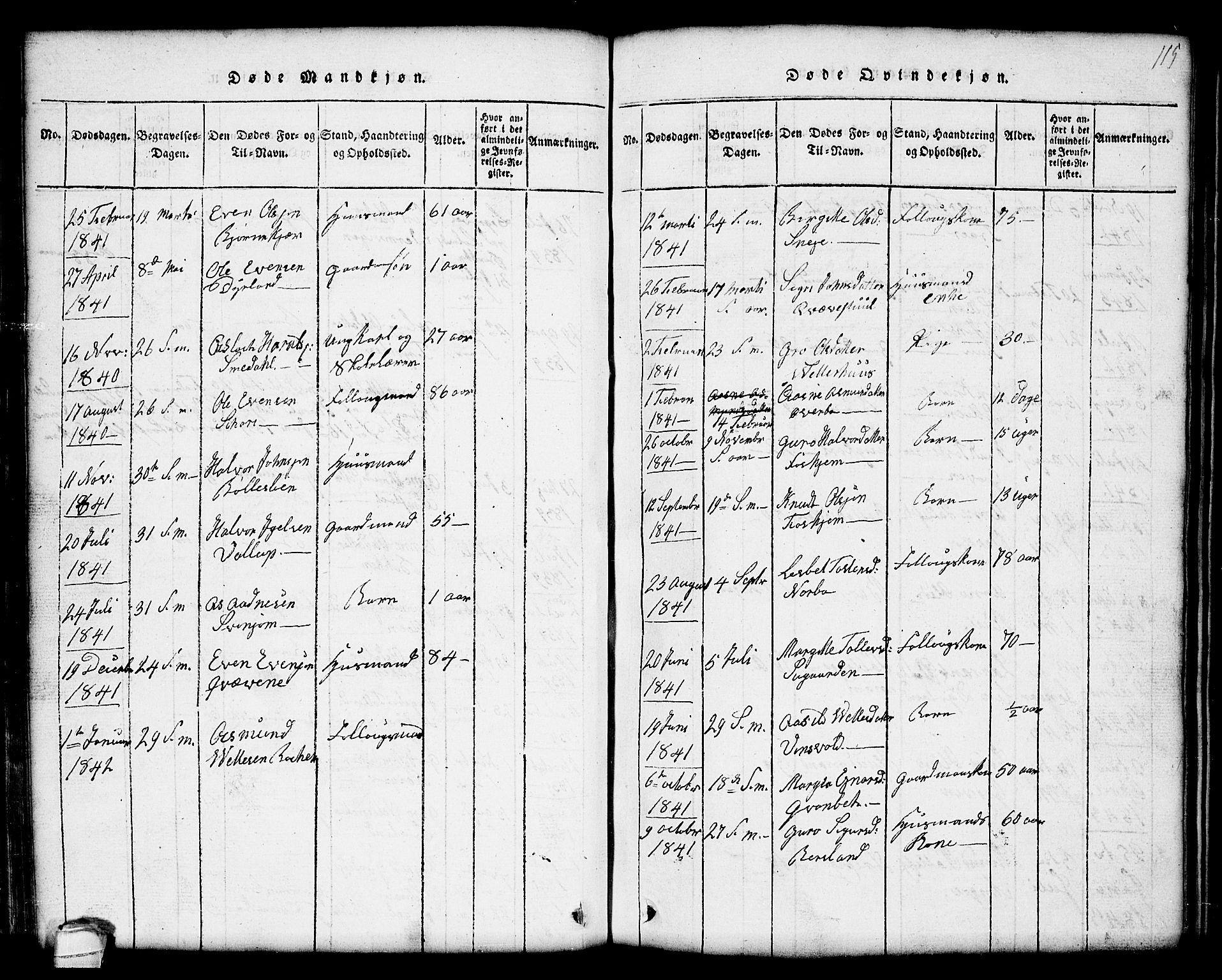 Seljord kirkebøker, SAKO/A-20/G/Gc/L0001: Parish register (copy) no. III 1, 1815-1849, p. 115
