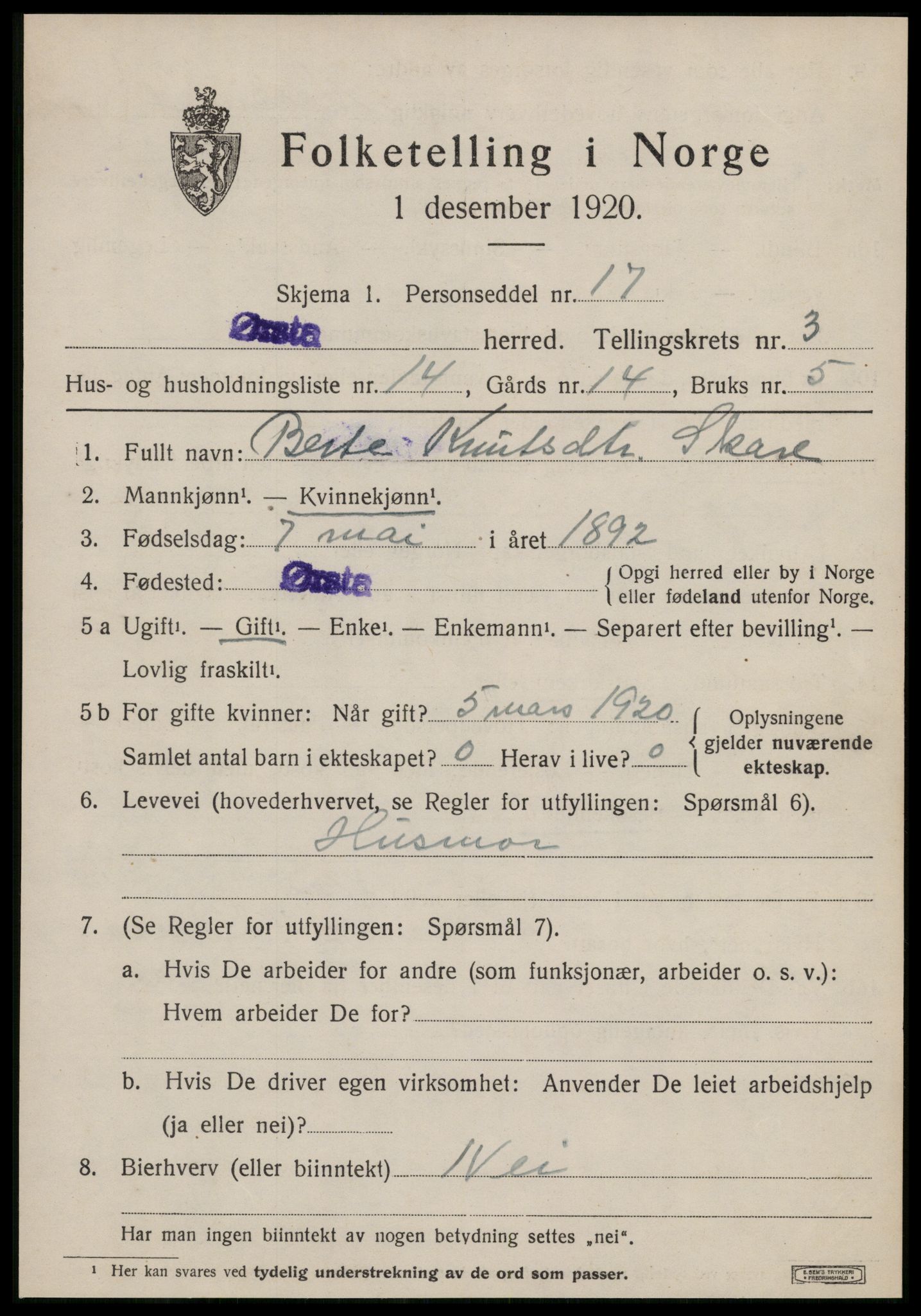 SAT, 1920 census for Ørsta, 1920, p. 2752