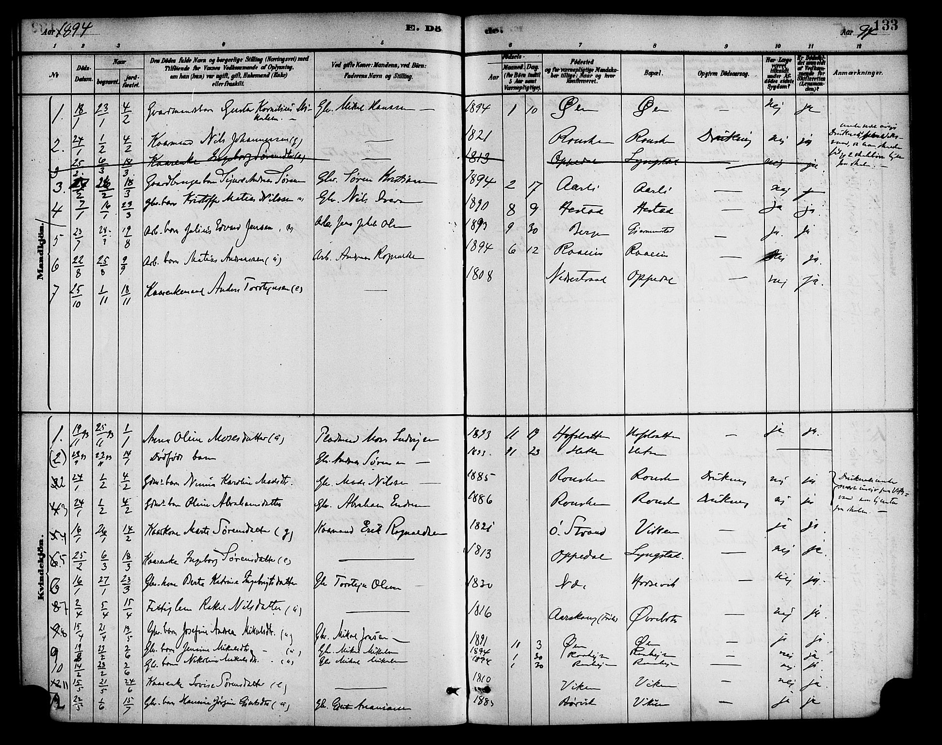 Gaular sokneprestembete, AV/SAB-A-80001/H/Haa: Parish register (official) no. D 1, 1882-1899, p. 133