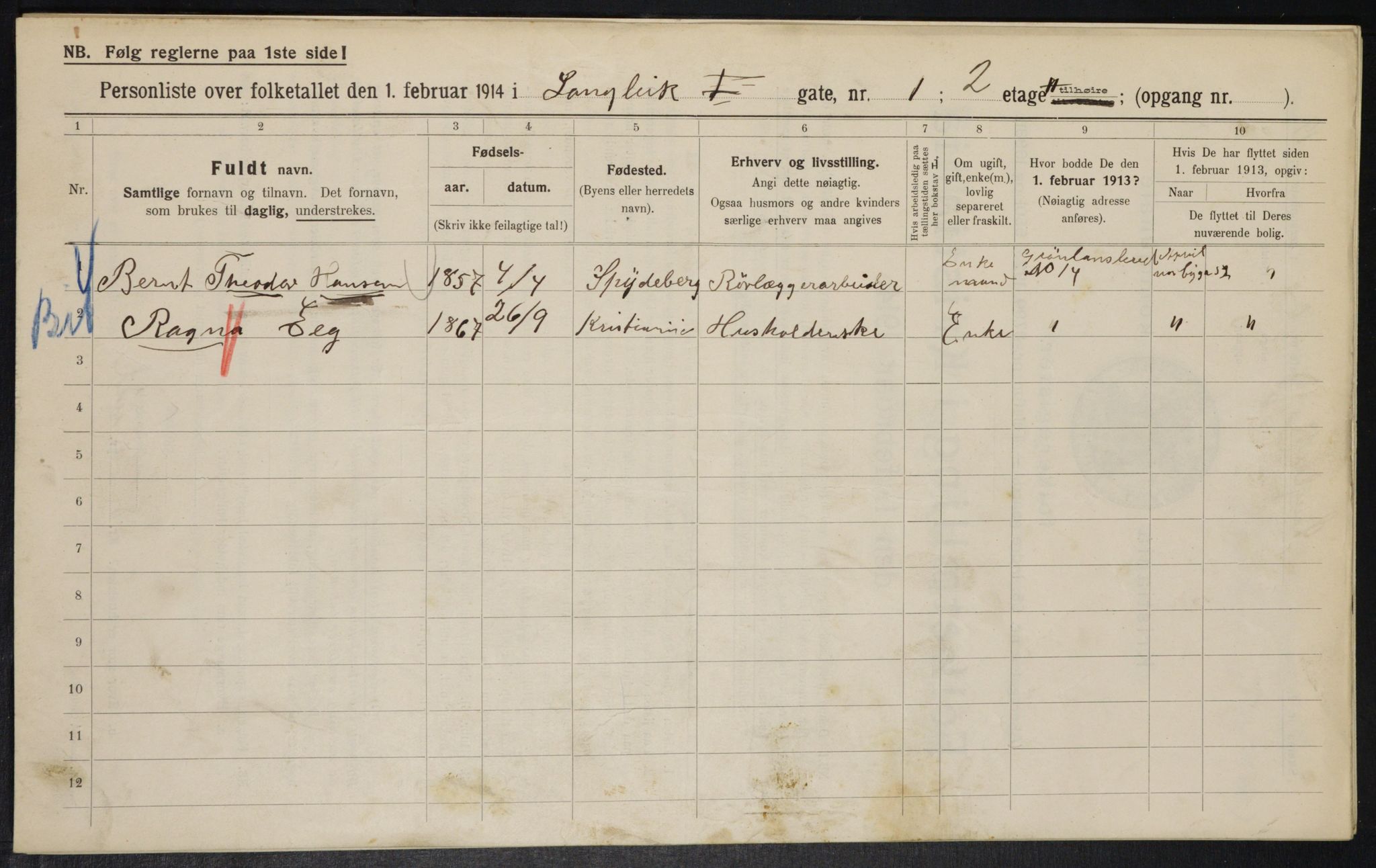 OBA, Municipal Census 1914 for Kristiania, 1914, p. 56839