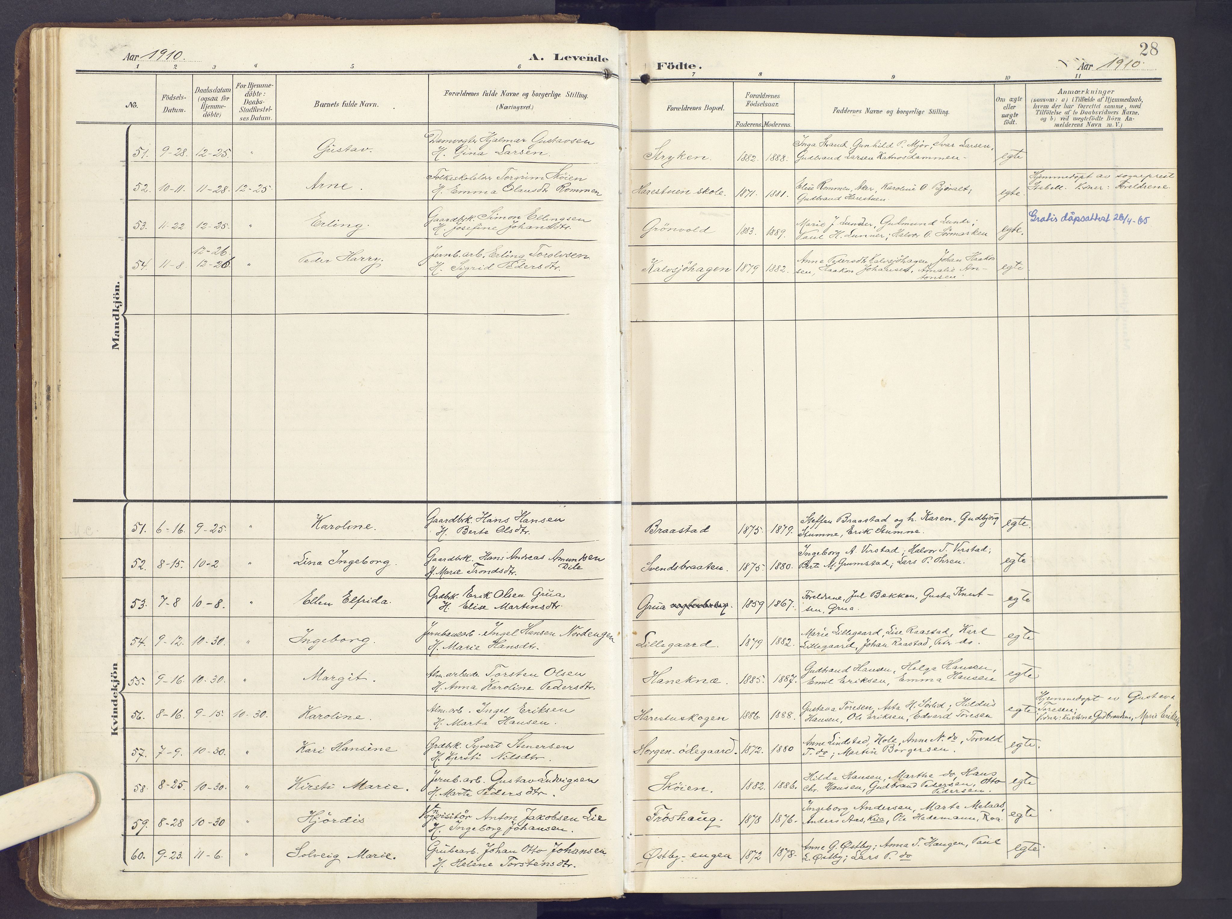 Lunner prestekontor, AV/SAH-PREST-118/H/Ha/Haa/L0001: Parish register (official) no. 1, 1907-1922, p. 28