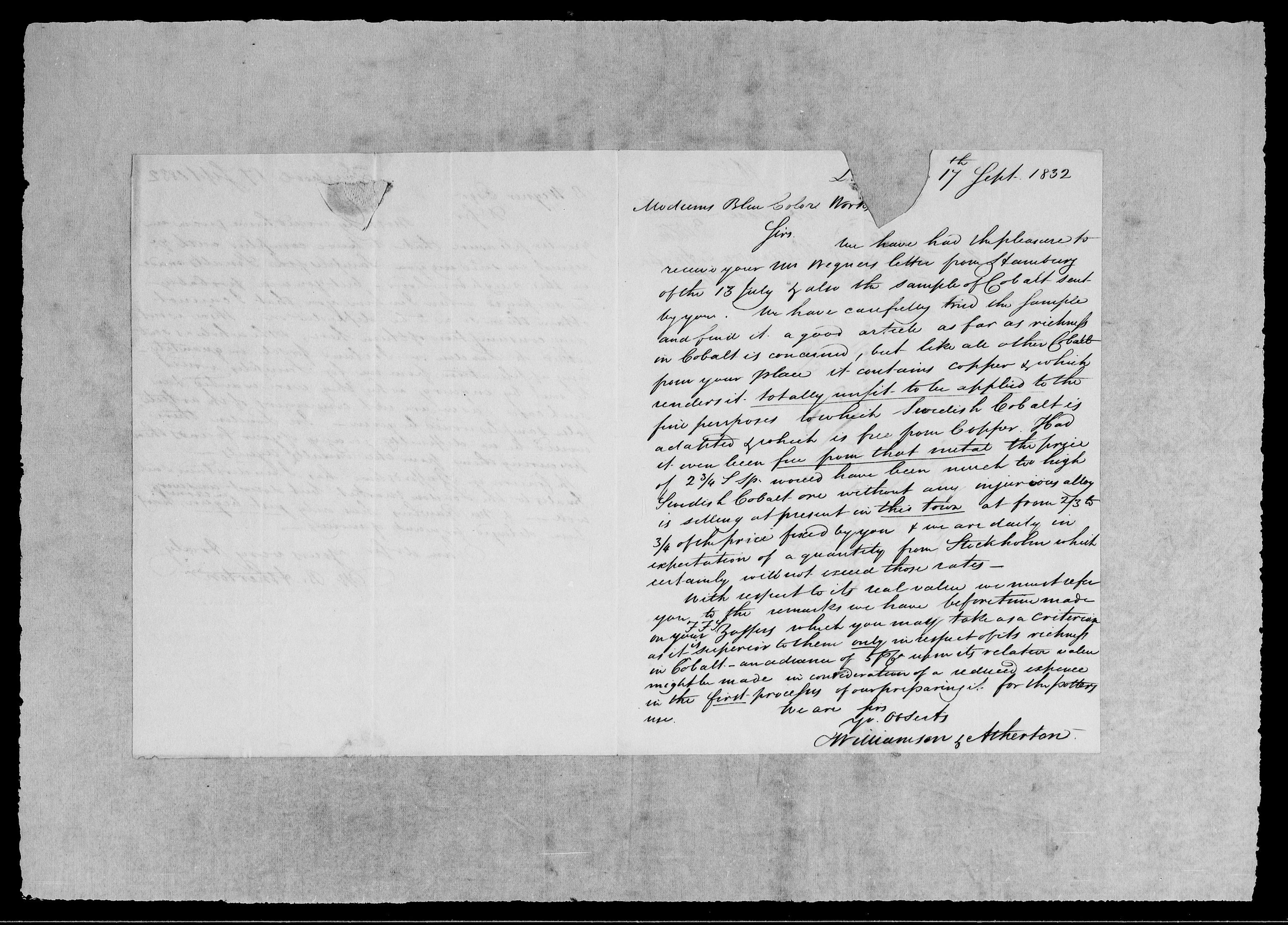 Modums Blaafarveværk, AV/RA-PA-0157/G/Gb/L0110/0001: -- / Innkomne brev I - Y, 1832-1833, p. 10