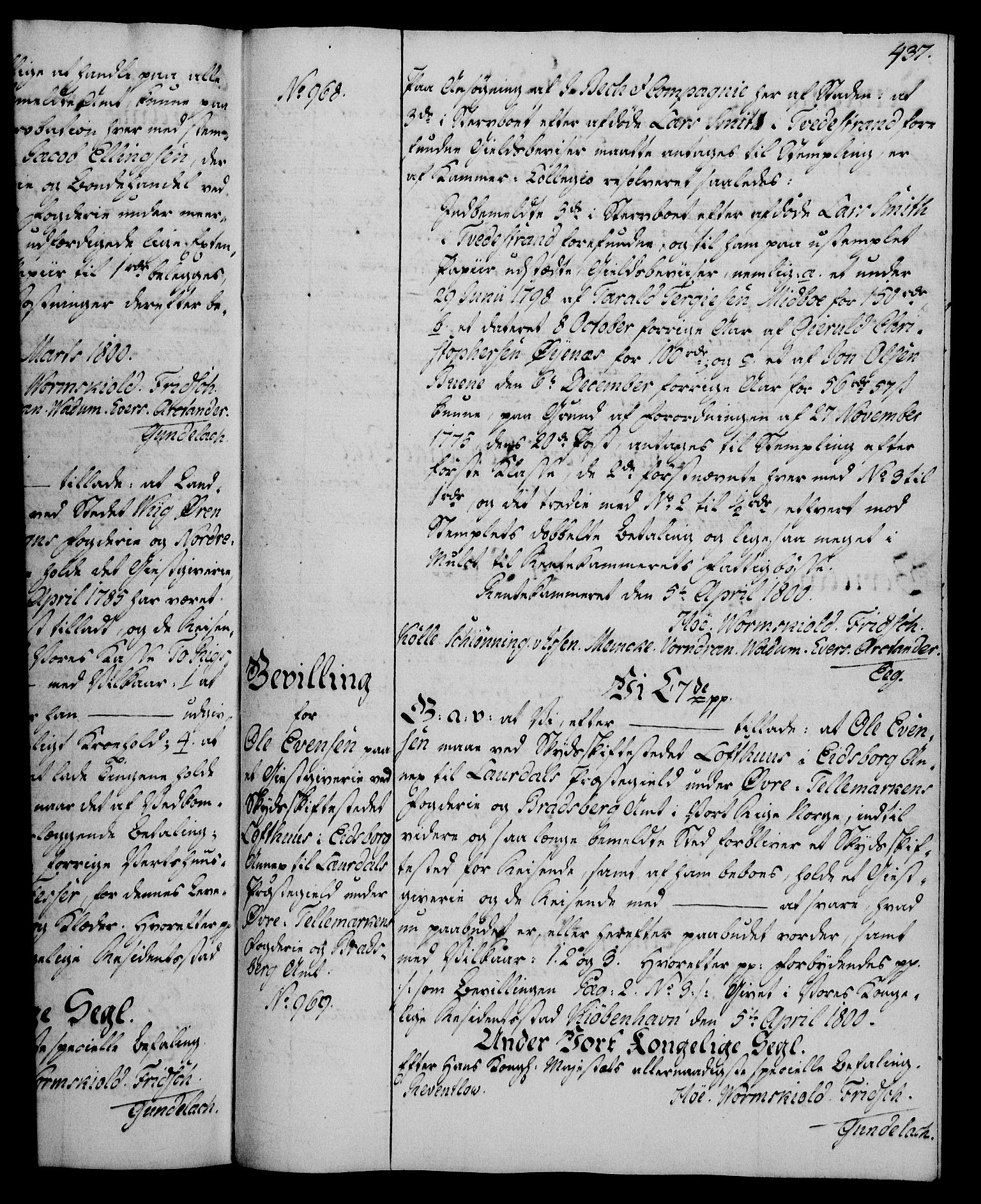 Rentekammeret, Kammerkanselliet, RA/EA-3111/G/Gg/Gga/L0016: Norsk ekspedisjonsprotokoll med register (merket RK 53.16), 1794-1800, p. 437